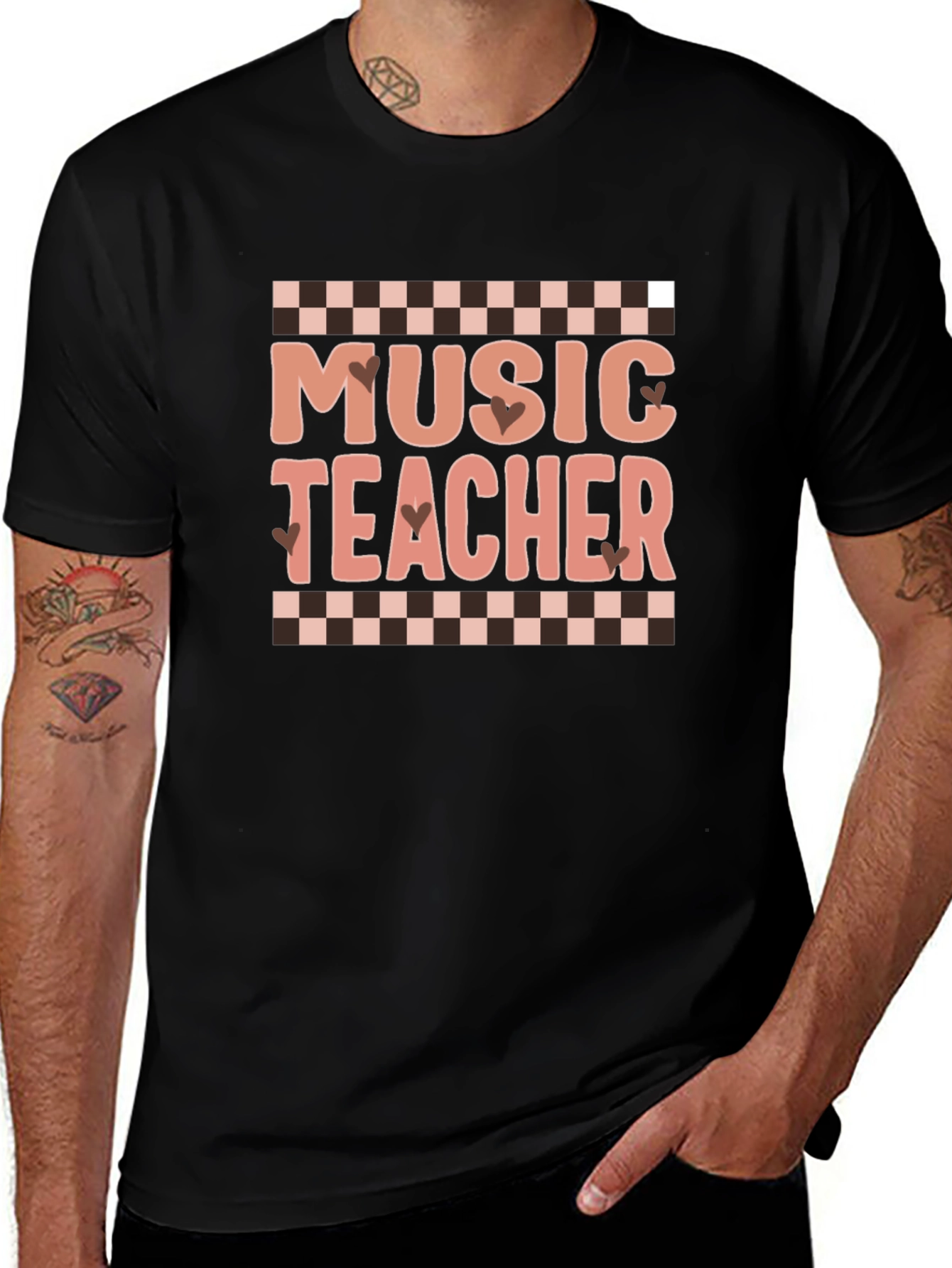 Variant 18 of Music Teacher Graphic Tee, Checkered Design