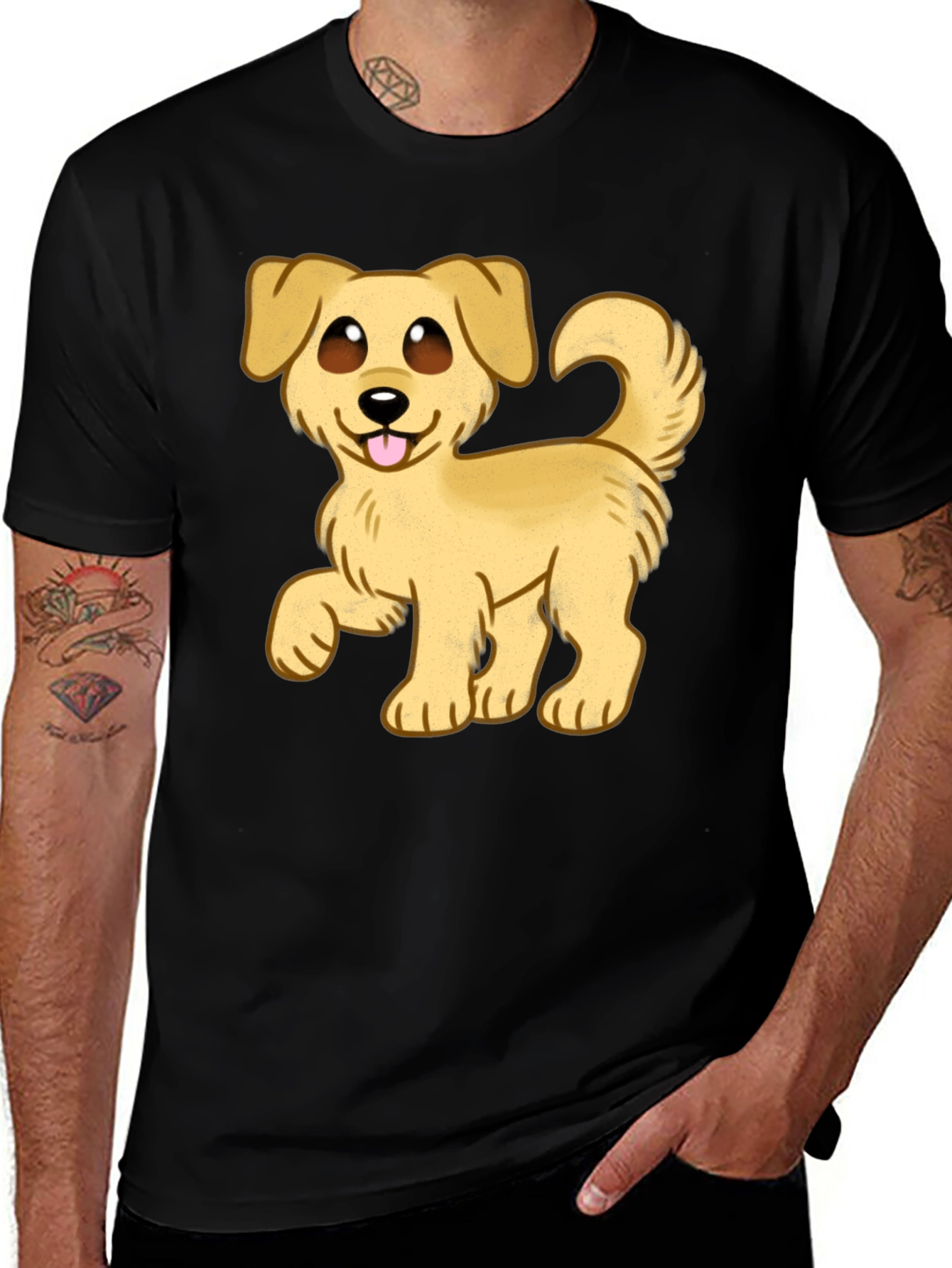 Variant 22 of Cartoon Dog Graphic T-Shirt - Black Cotton Blend
