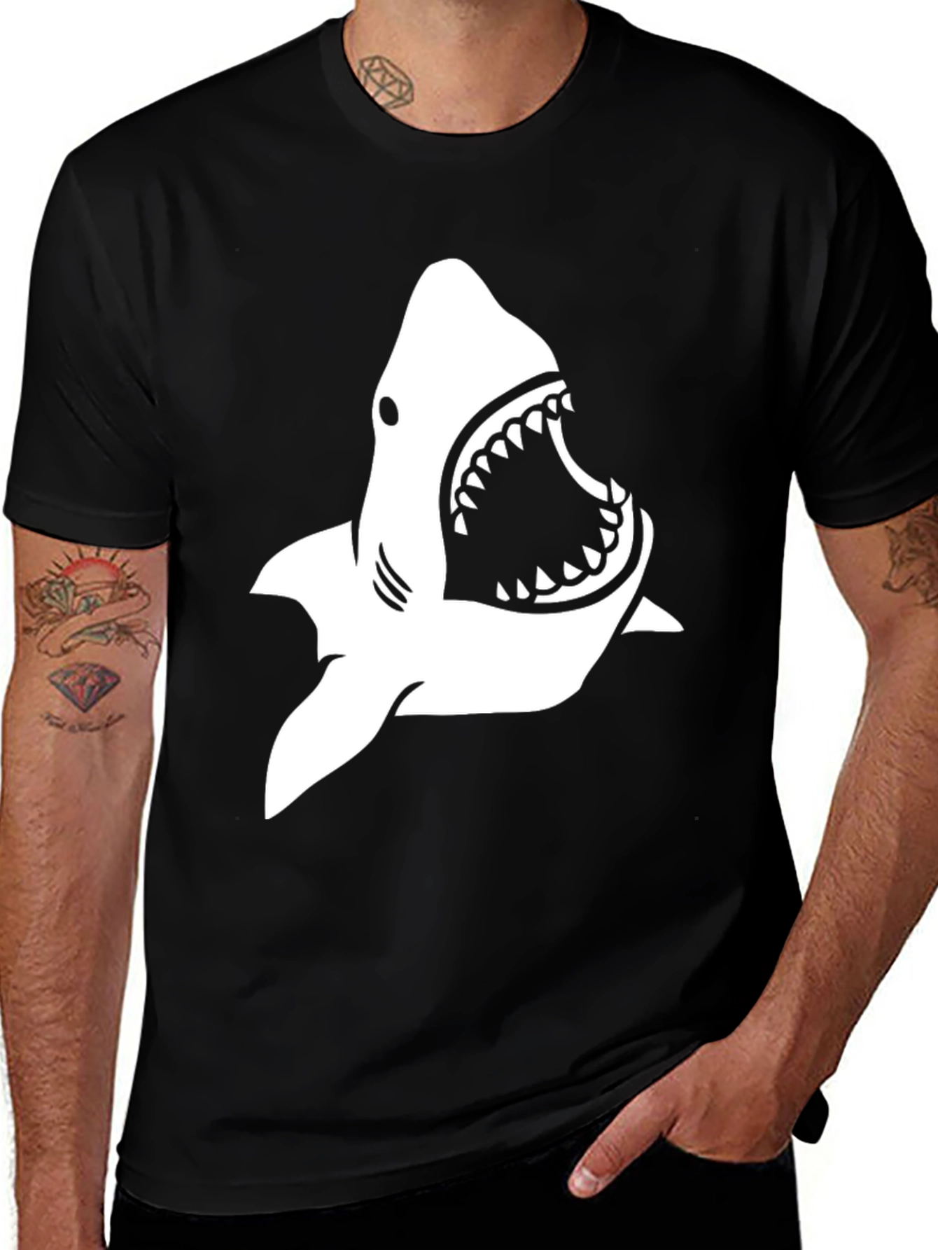 Variant 28 of Shark Graphic Print T-Shirt - Black