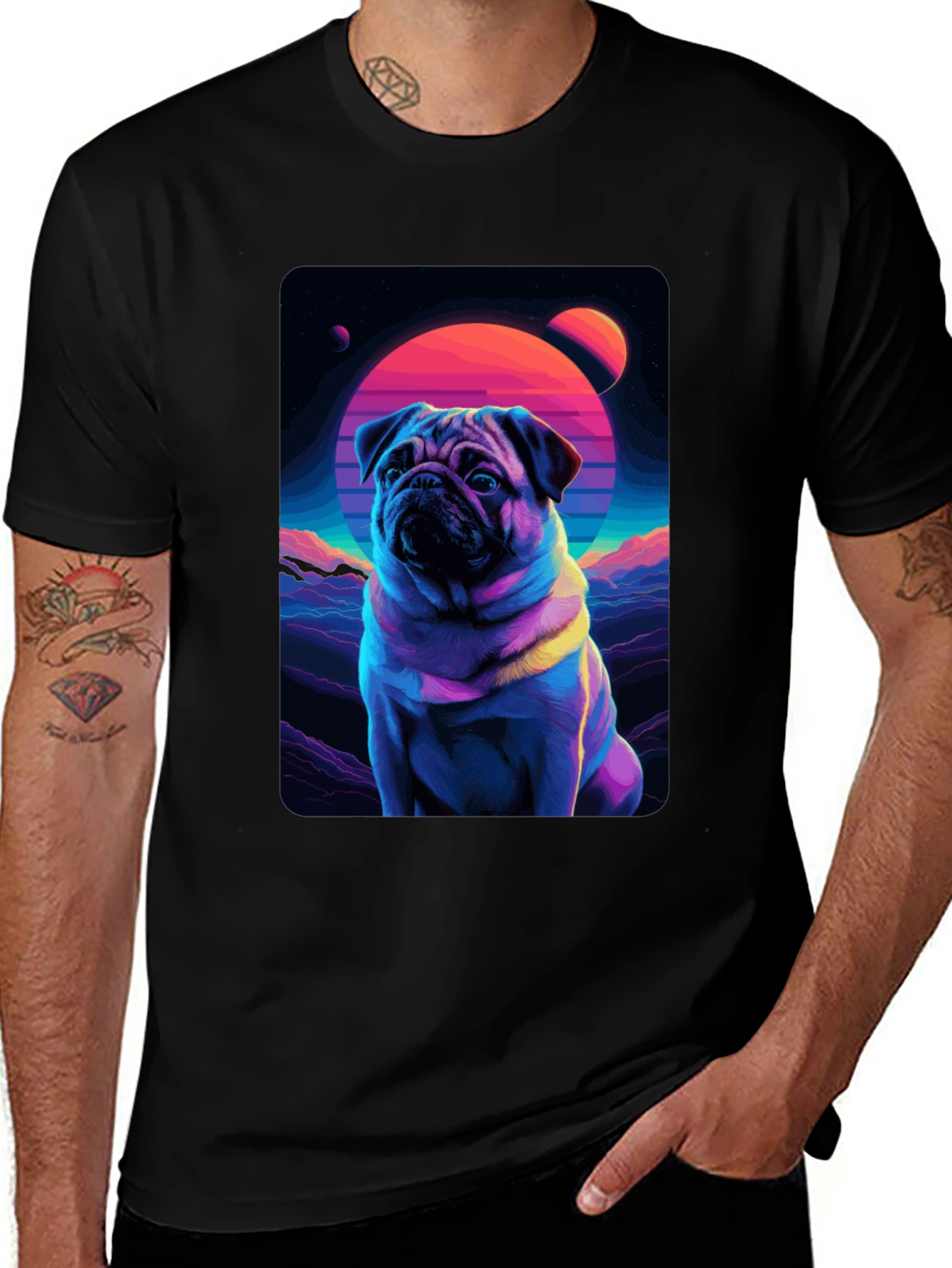 Variant 16 of Retro Pug T-Shirt - Vaporwave Dog Design