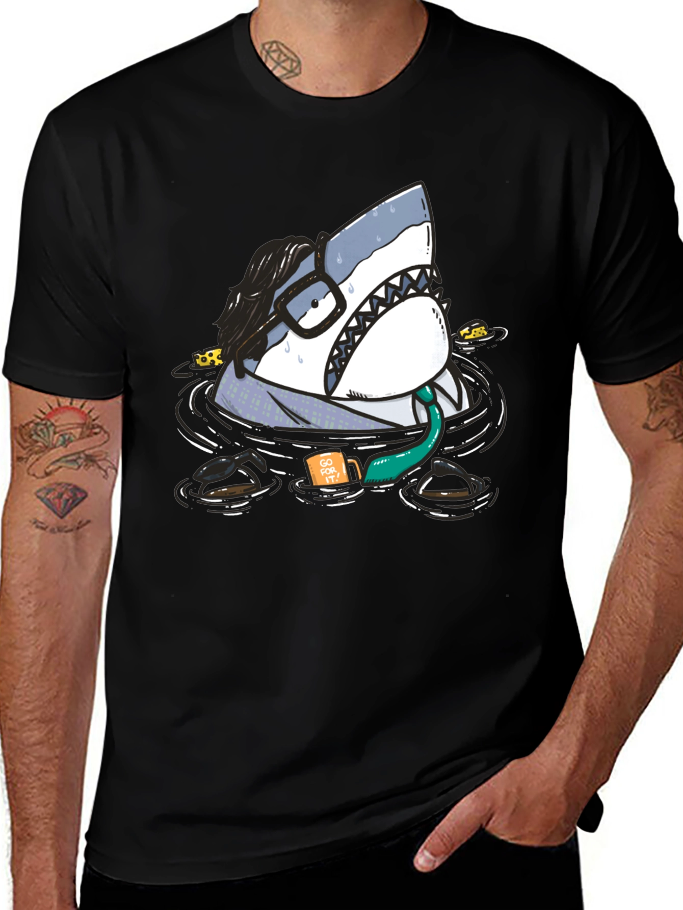 Humorous Shark T-Shirt - "Morning Grind" 
