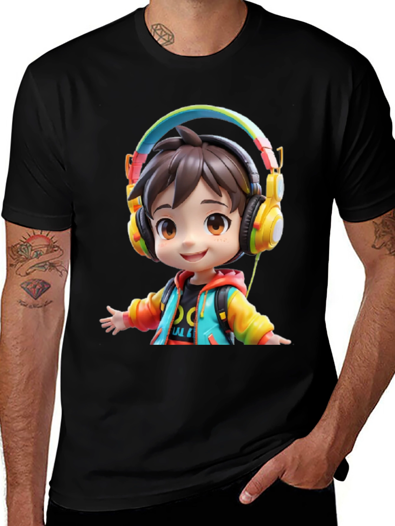 Variant 30 of Cartoon Kid with Headphones Graphic T-Shirt