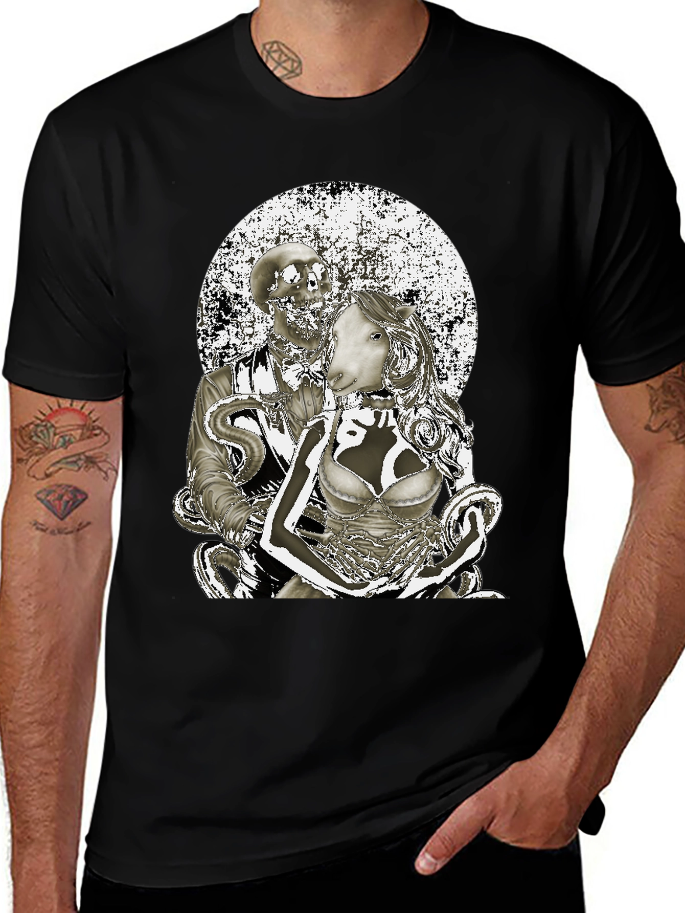 Variant 6 of Surreal Gothic Sheep & Skeleton T-Shirt