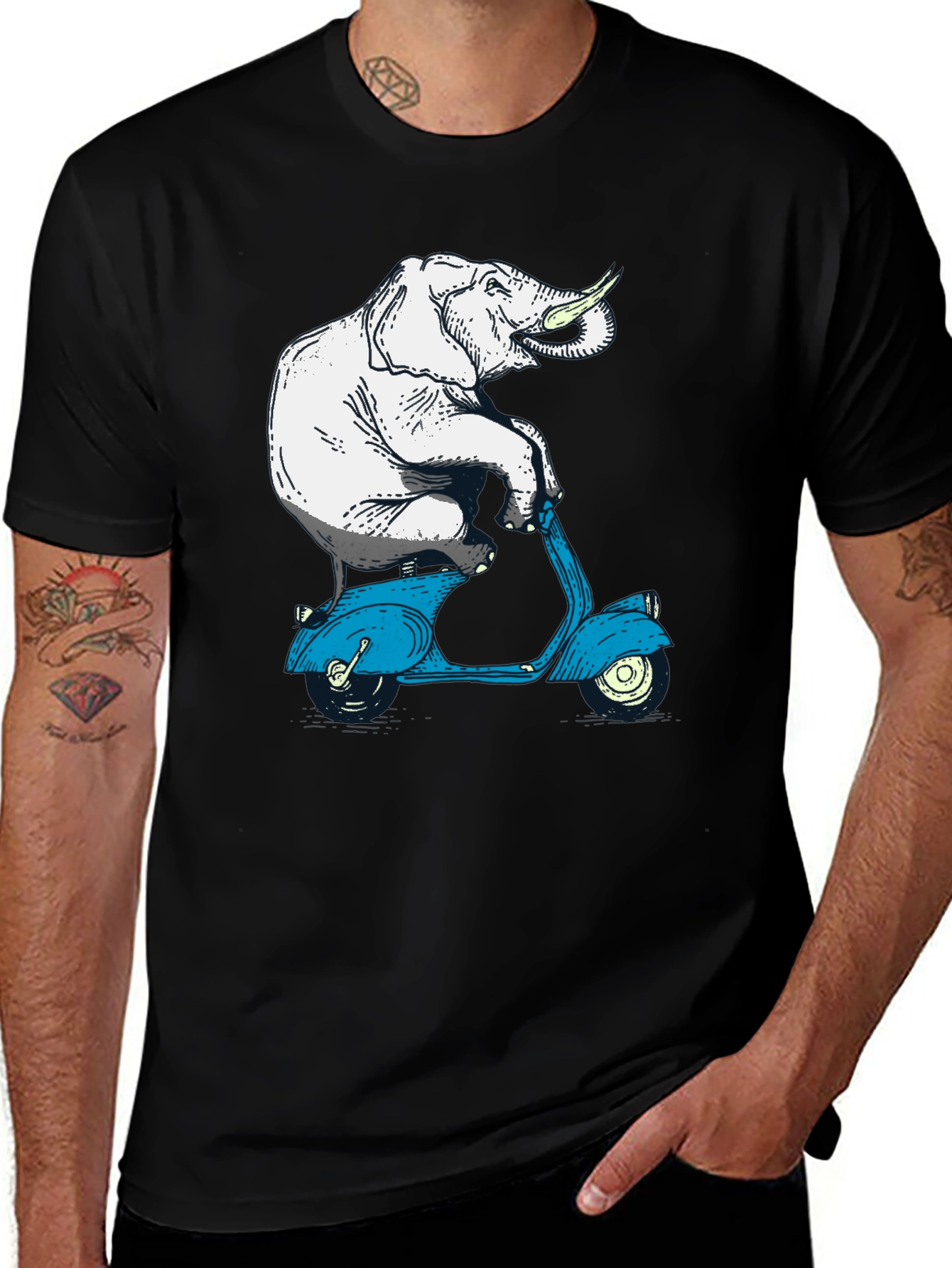 Variant 2 of Elephant on Scooter Graphic Tee - Novelty Print T-Shirt