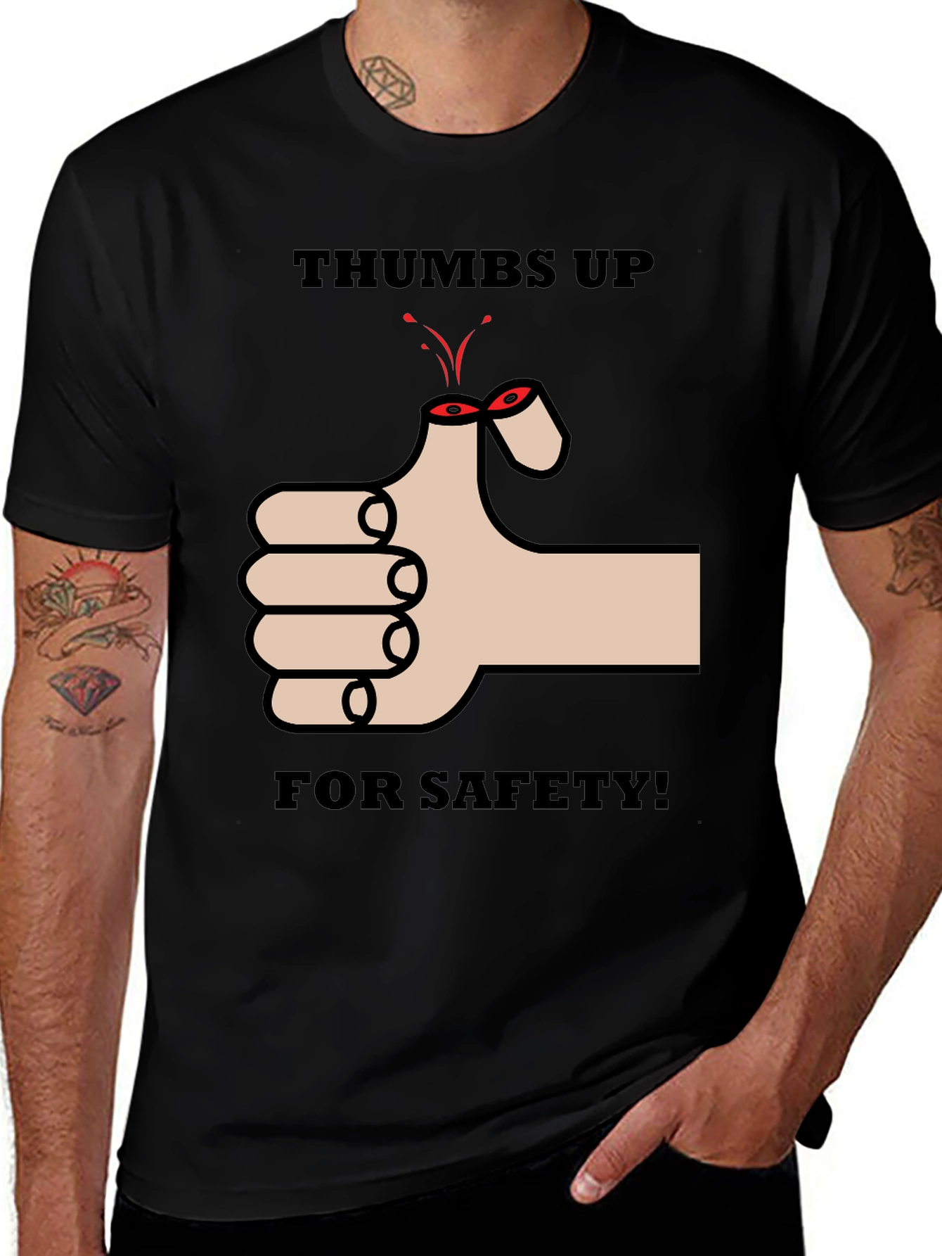 Variant 8 of Thumbs Up For Safety Men's Black T-Shirt
