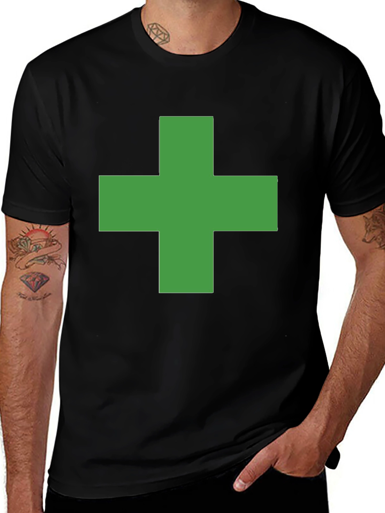 Variant 16 of Green Cross Graphic Black T-Shirt