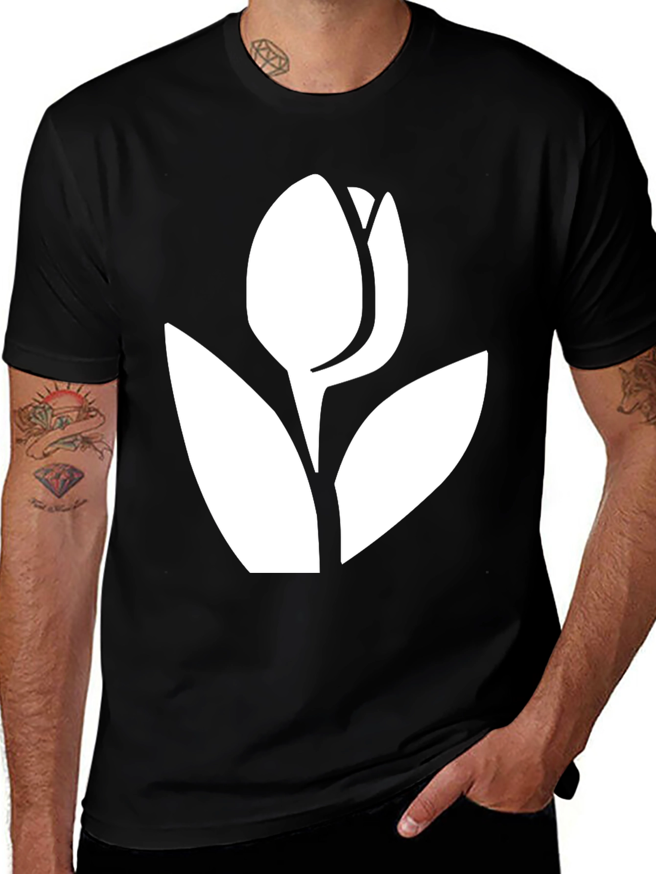 Variant 10 of Black Tulip Graphic Tee - Stylish Floral Design