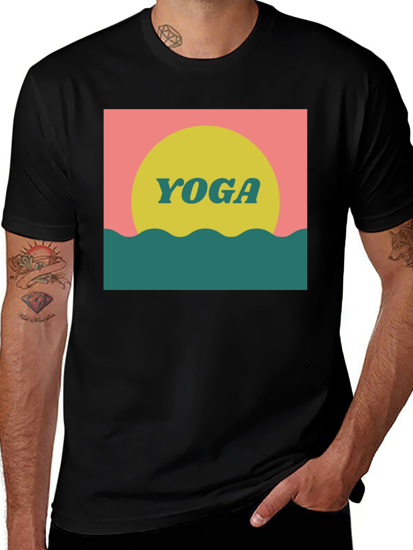 Variant 18 of Retro Yoga Graphic Tee - Black Cotton T-Shirt