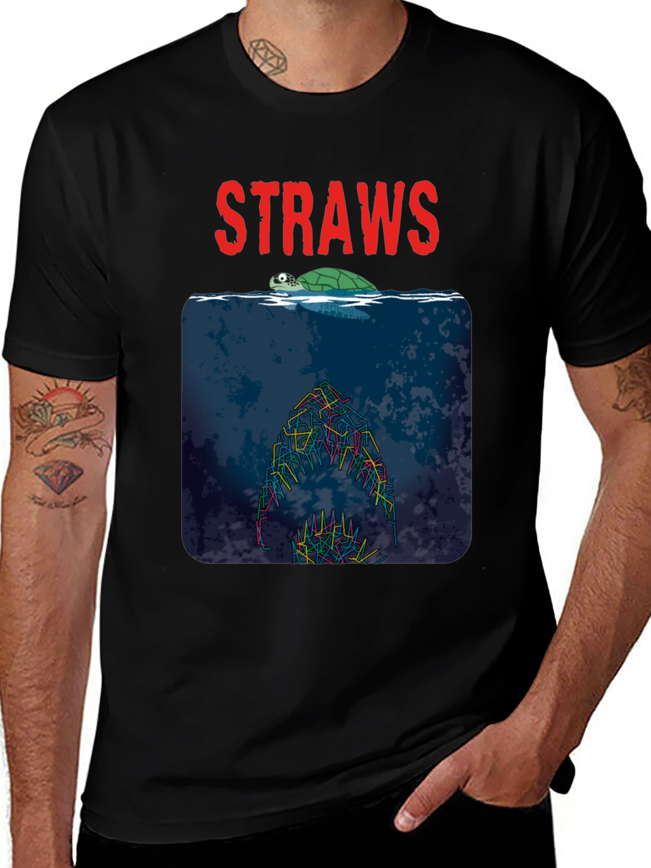 Variant 4 of Straws Pollution Awareness T-Shirt