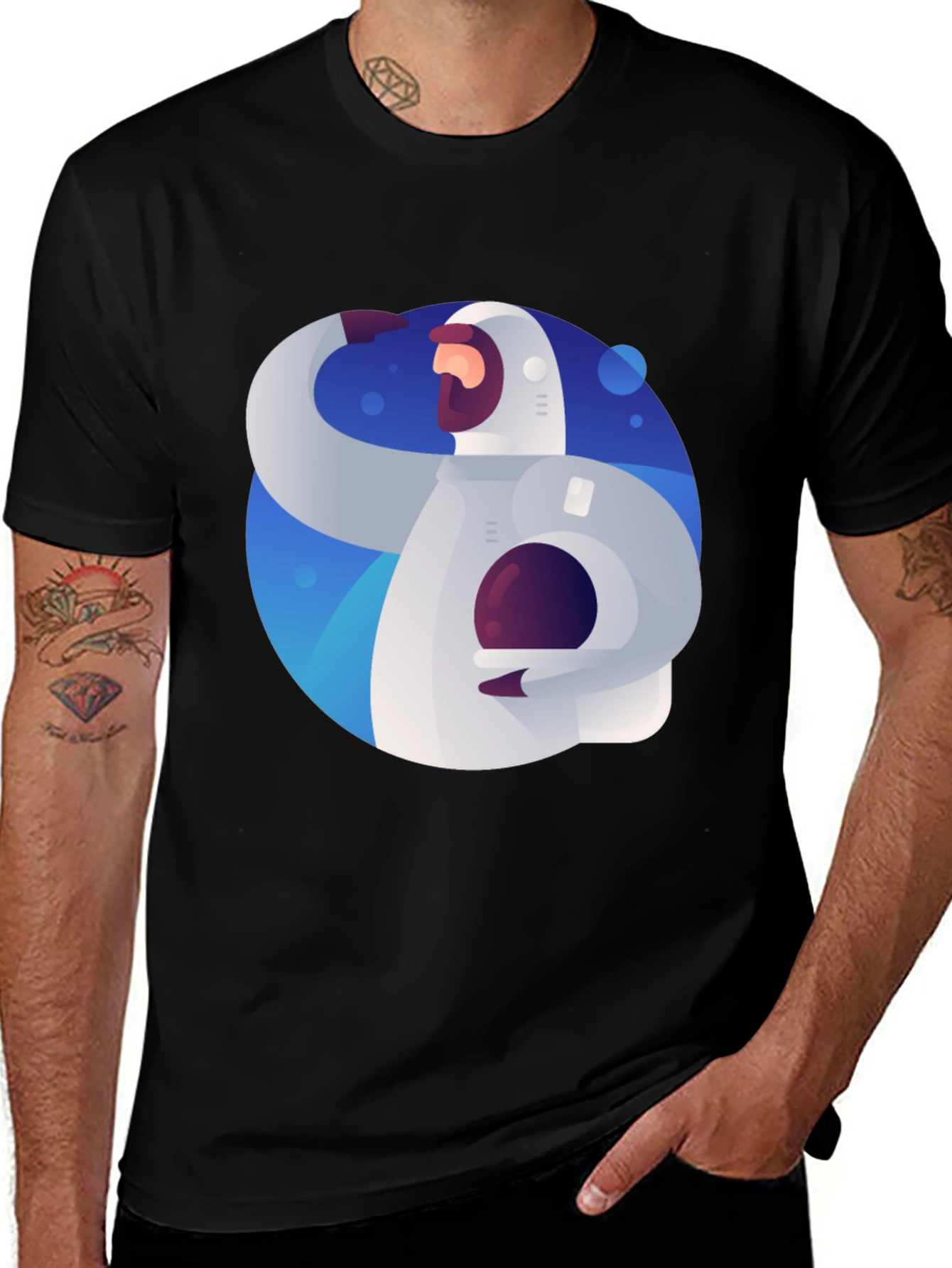 Variant 14 of Astronaut Graphic Print Black T-Shirt