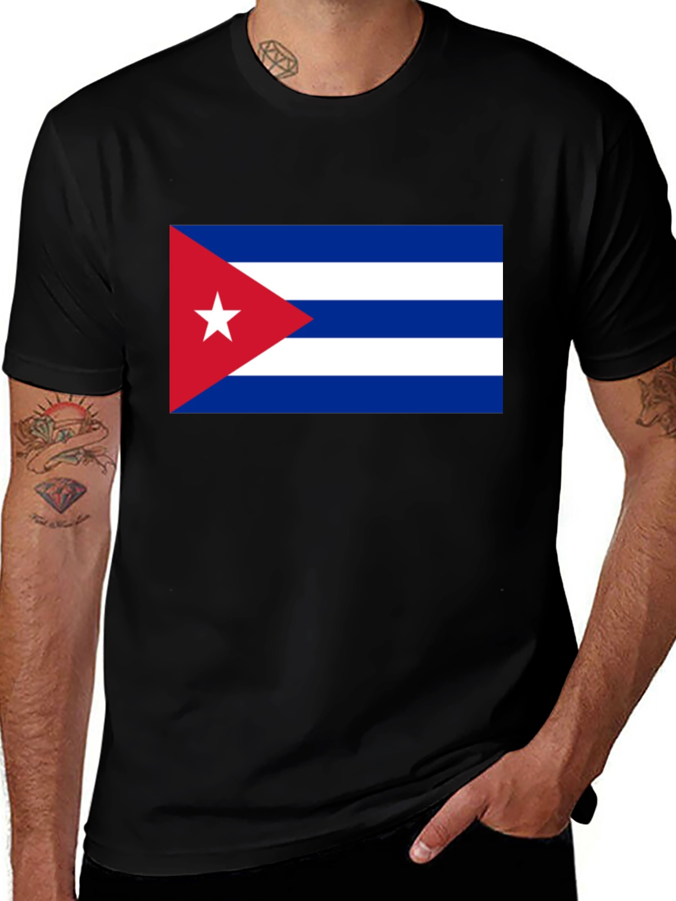 Cuban Flag T-Shirt - Black Cotton Blend