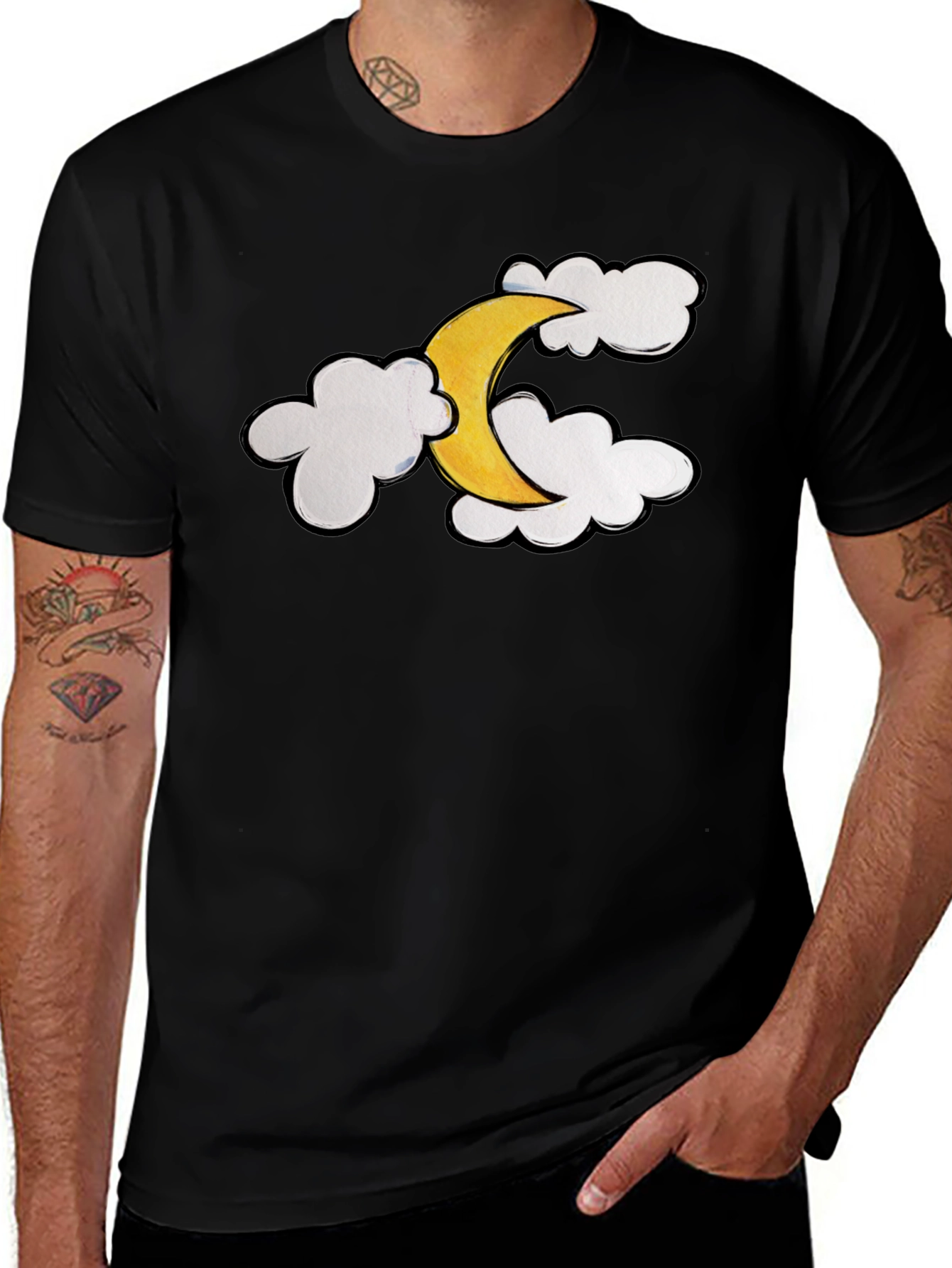 Variant 11 of Crescent Moon and Clouds Black T-Shirt