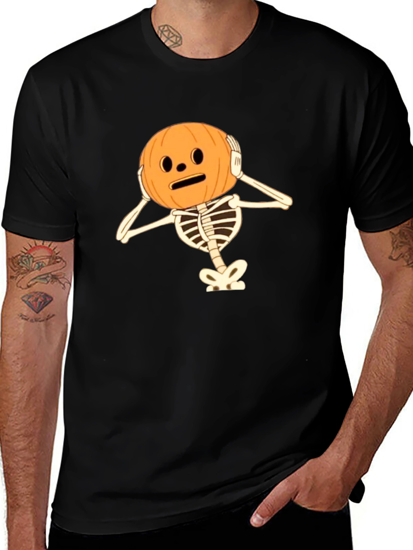 Skeleton Pumpkin Head Halloween T-Shirt