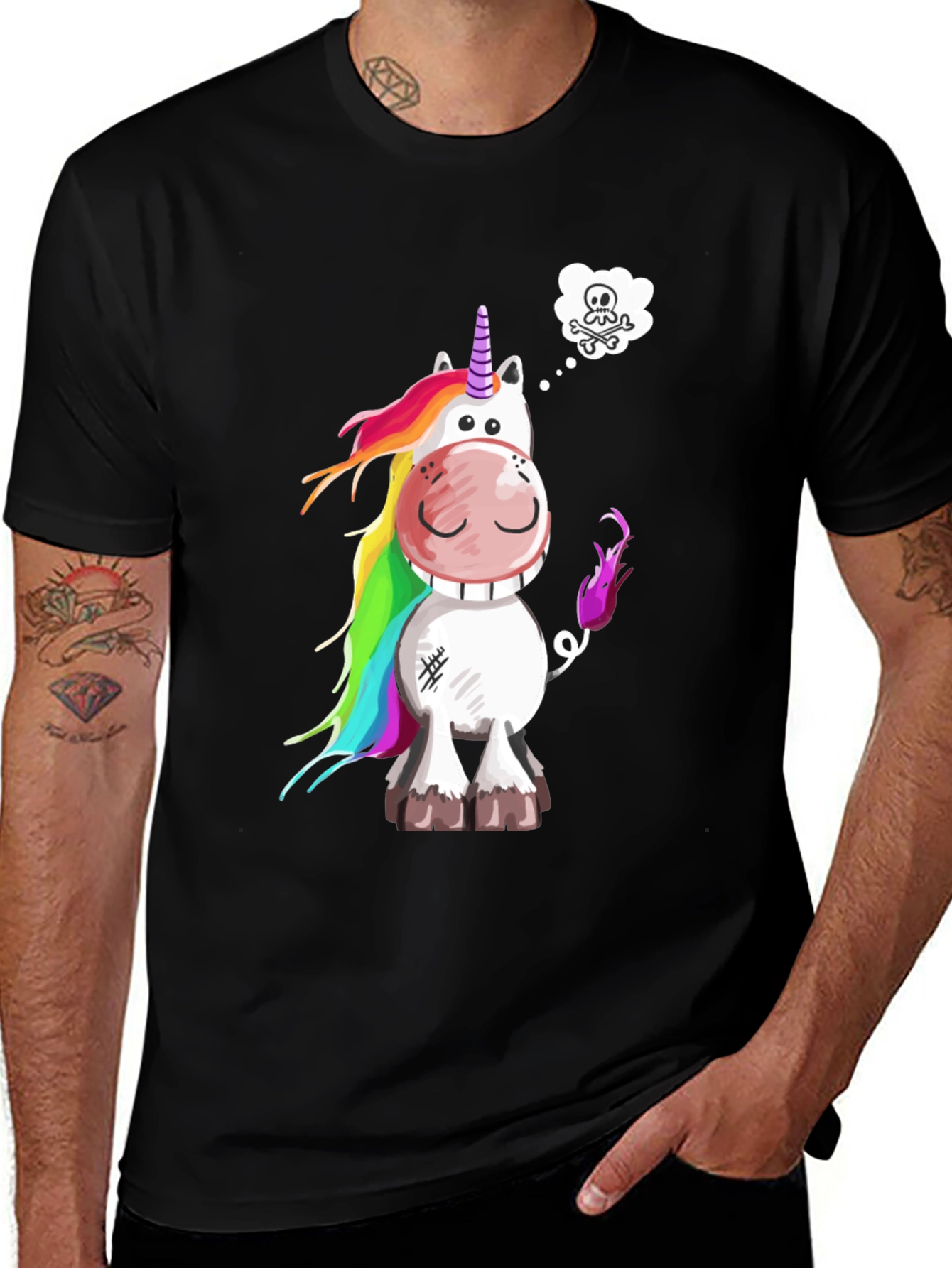Variant 30 of Unicorn Skull Wish Men's Black T-Shirt
