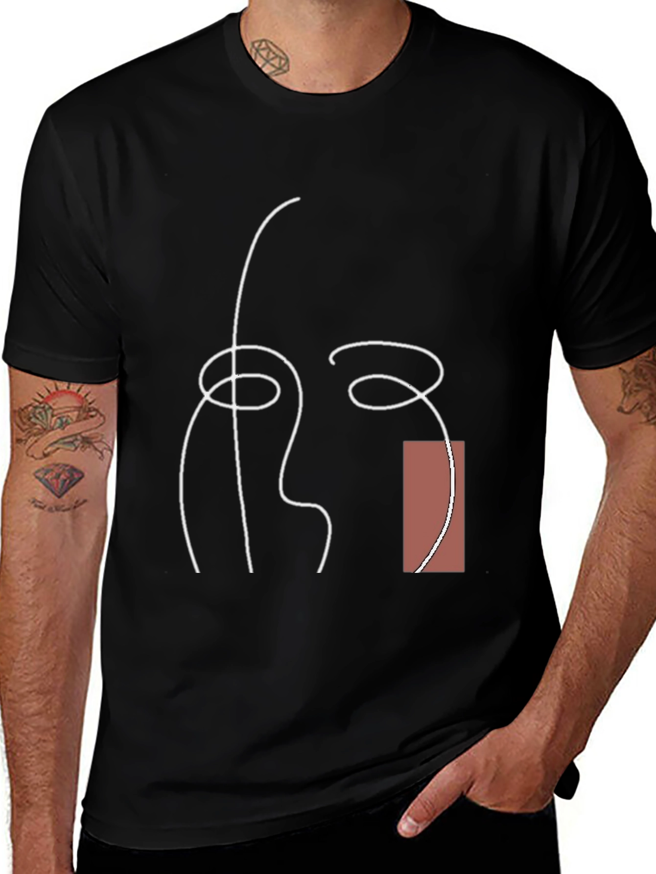Variant 14 of Minimalist Face Line Art Black T-Shirt