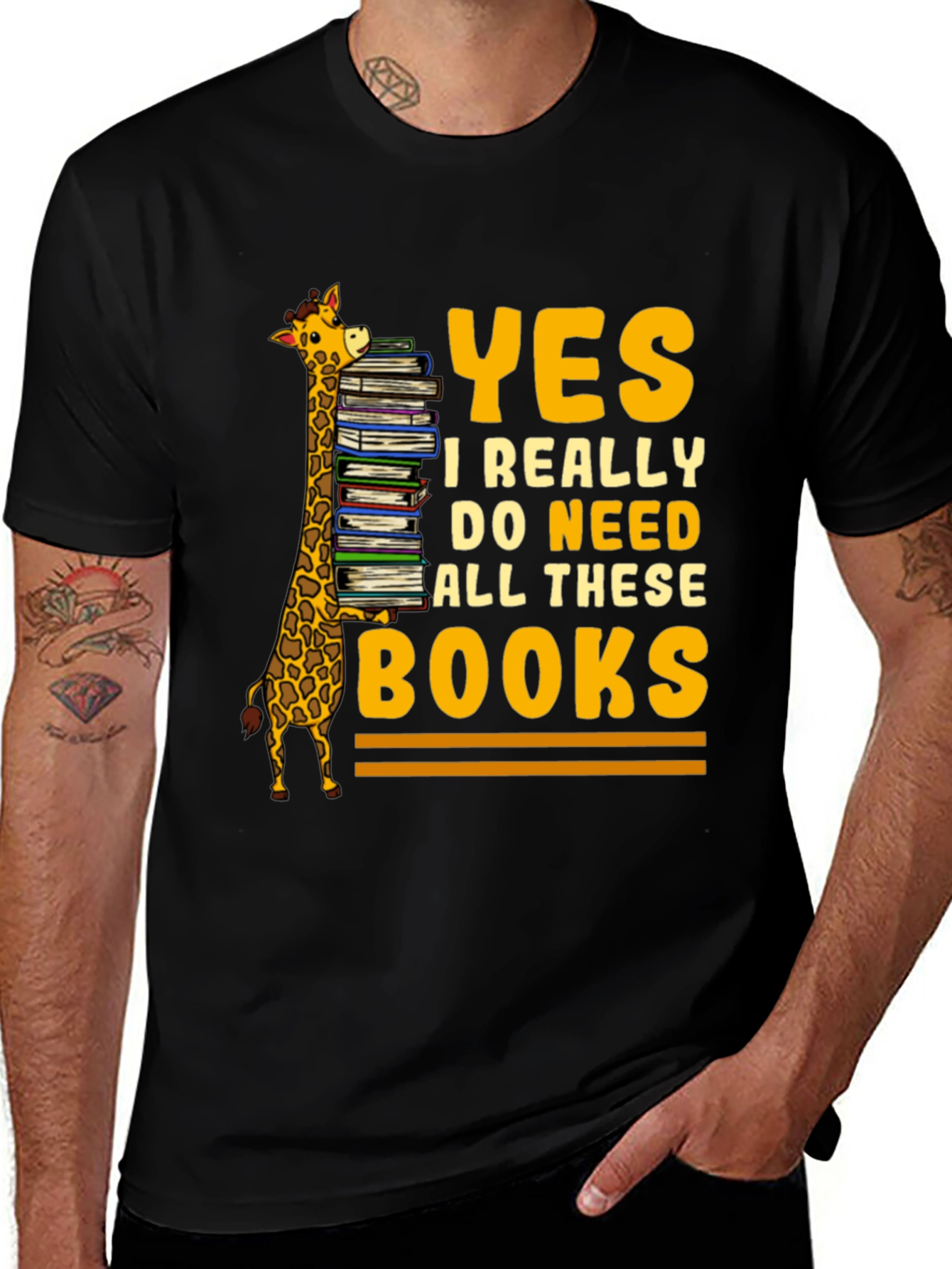 Variant 10 of Giraffe Book Lover T-Shirt - Yes I Need All These Books!