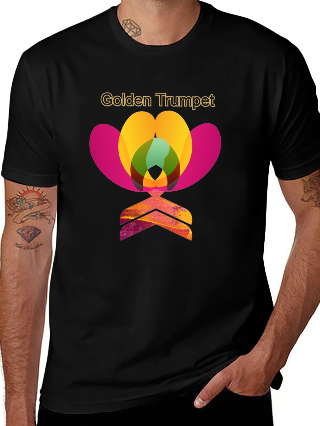 Black Golden Trumpet Graphic Print T-Shirt main image
