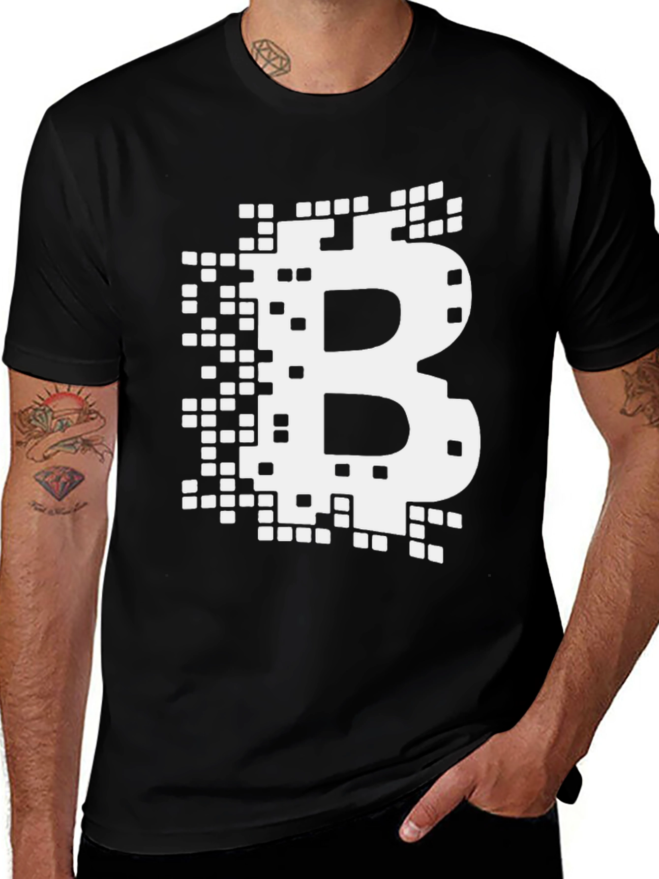 Variant 12 of Bitcoin Pixel Art Black T-Shirt