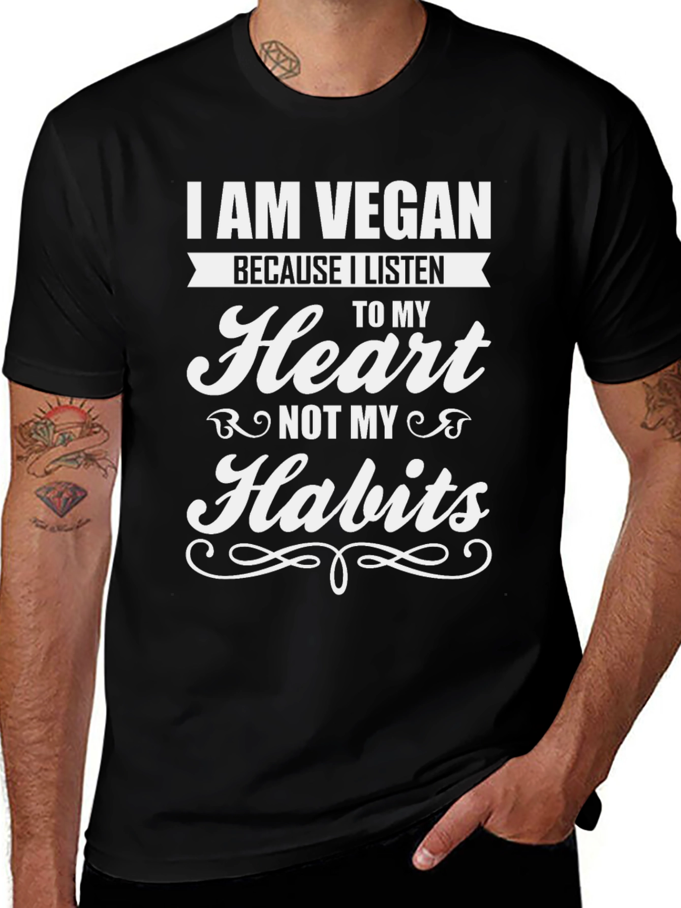 Variant 14 of Vegan Heart T-Shirt - Listen To Your Heart Not Habits