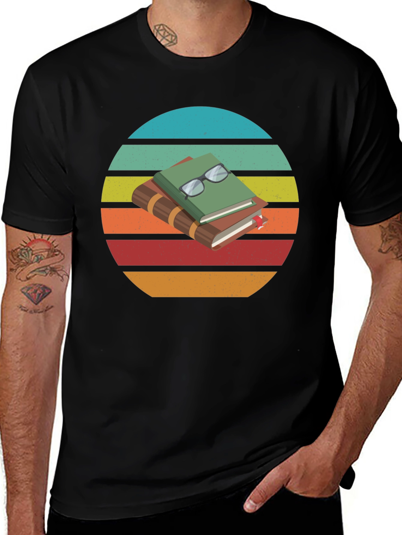 Variant 27 of Stacked Books Tee - Retro Reader T-Shirt