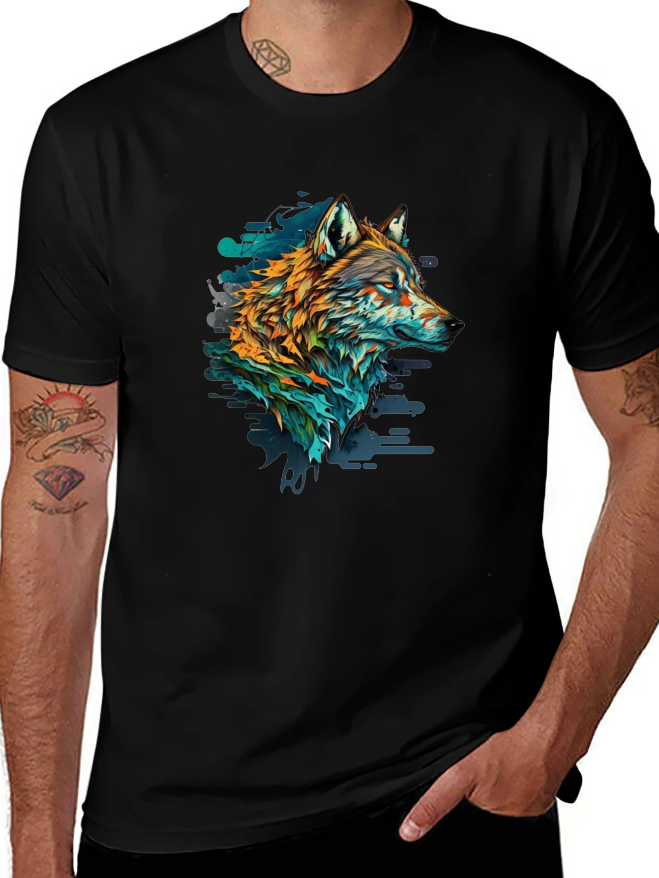 Variant 7 of Wolf Graphic Print Black Tee