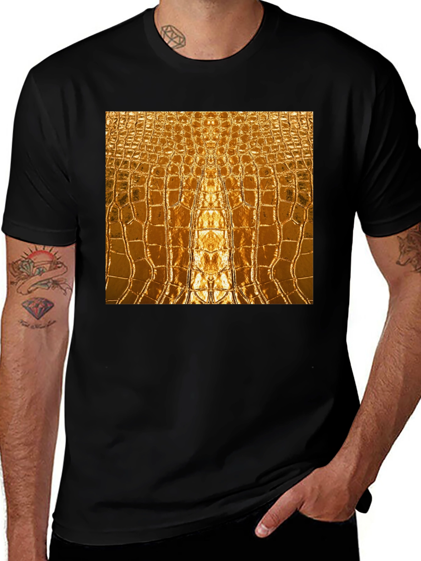 Gold Alligator Skin Patterned T-Shirt
