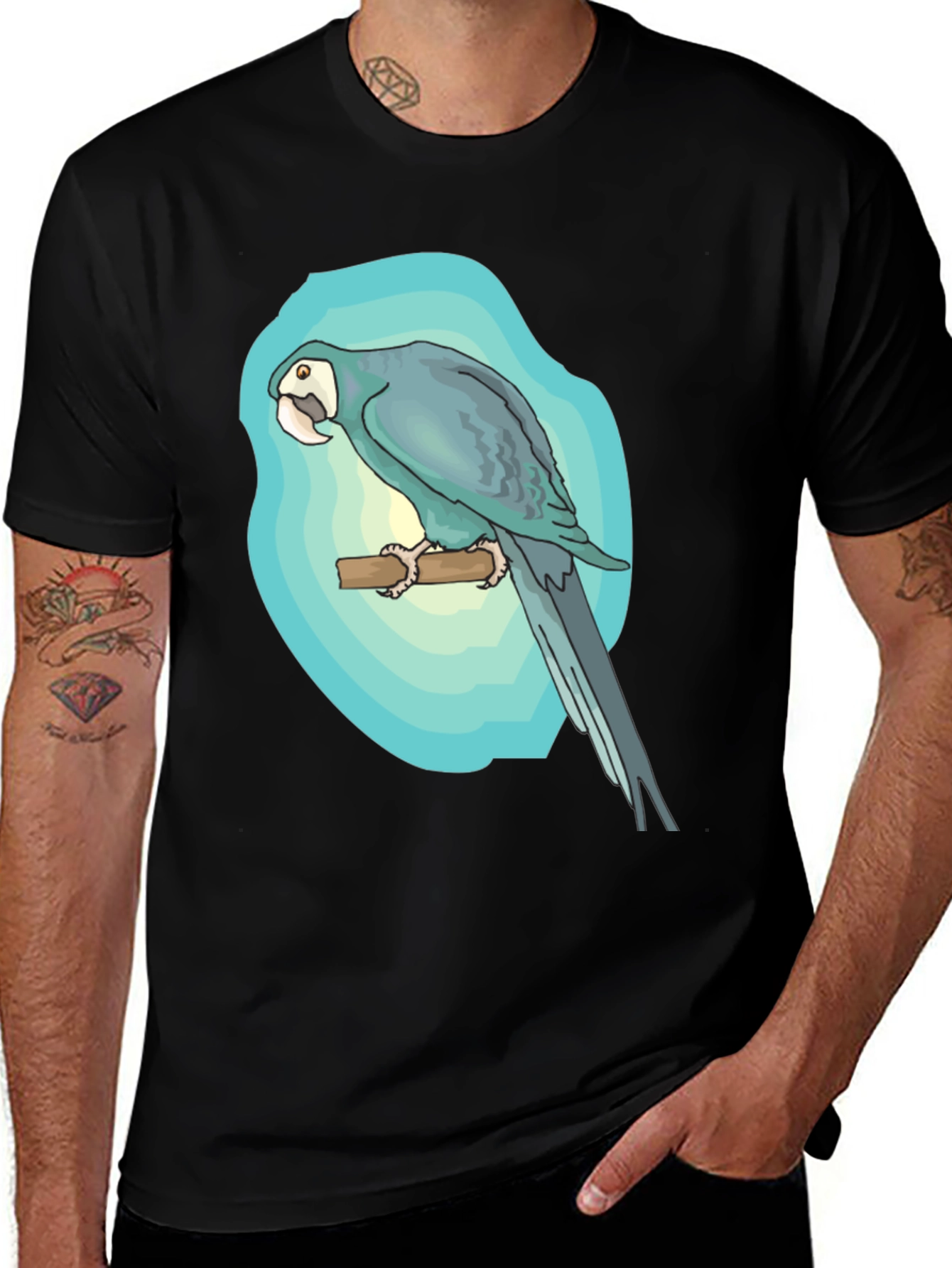 Variant 14 of Parrot Graphic Black T-Shirt - Tropical Bird Tee