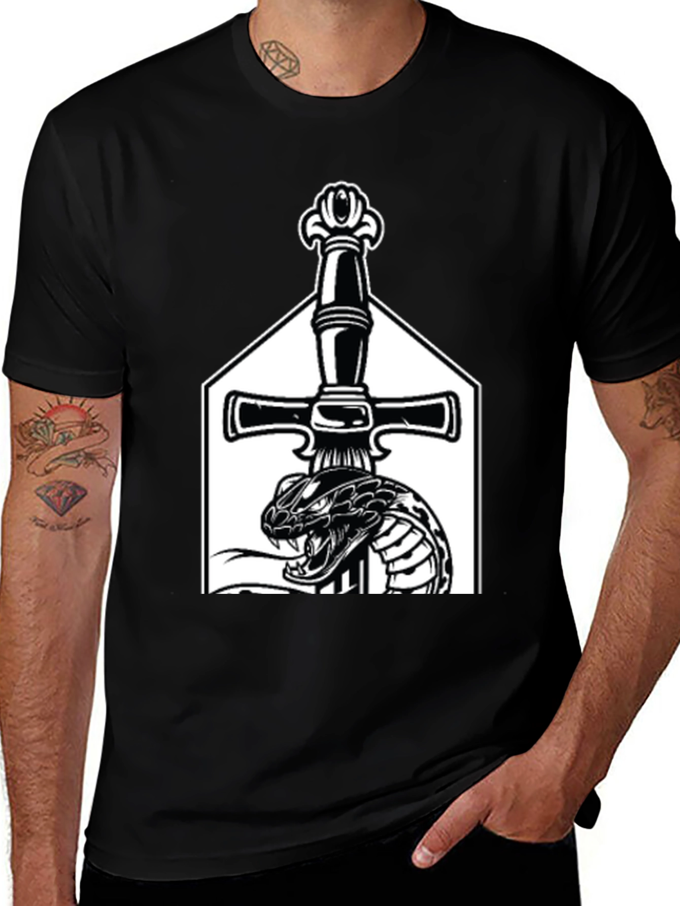 Variant 28 of Snake & Sword Graphic Tee - Black Cotton