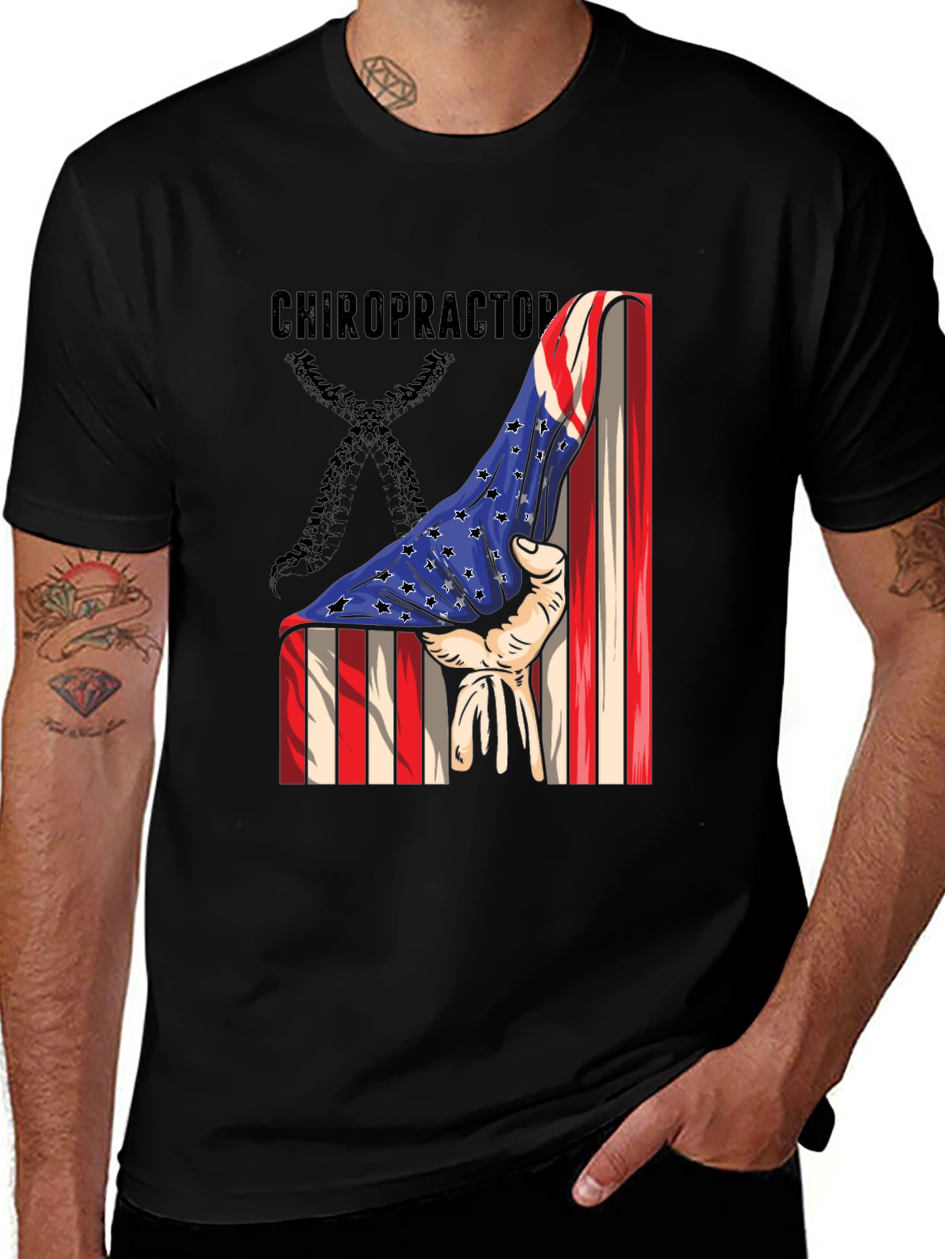 Variant 27 of Chiropractor American Flag Graphic T-Shirt