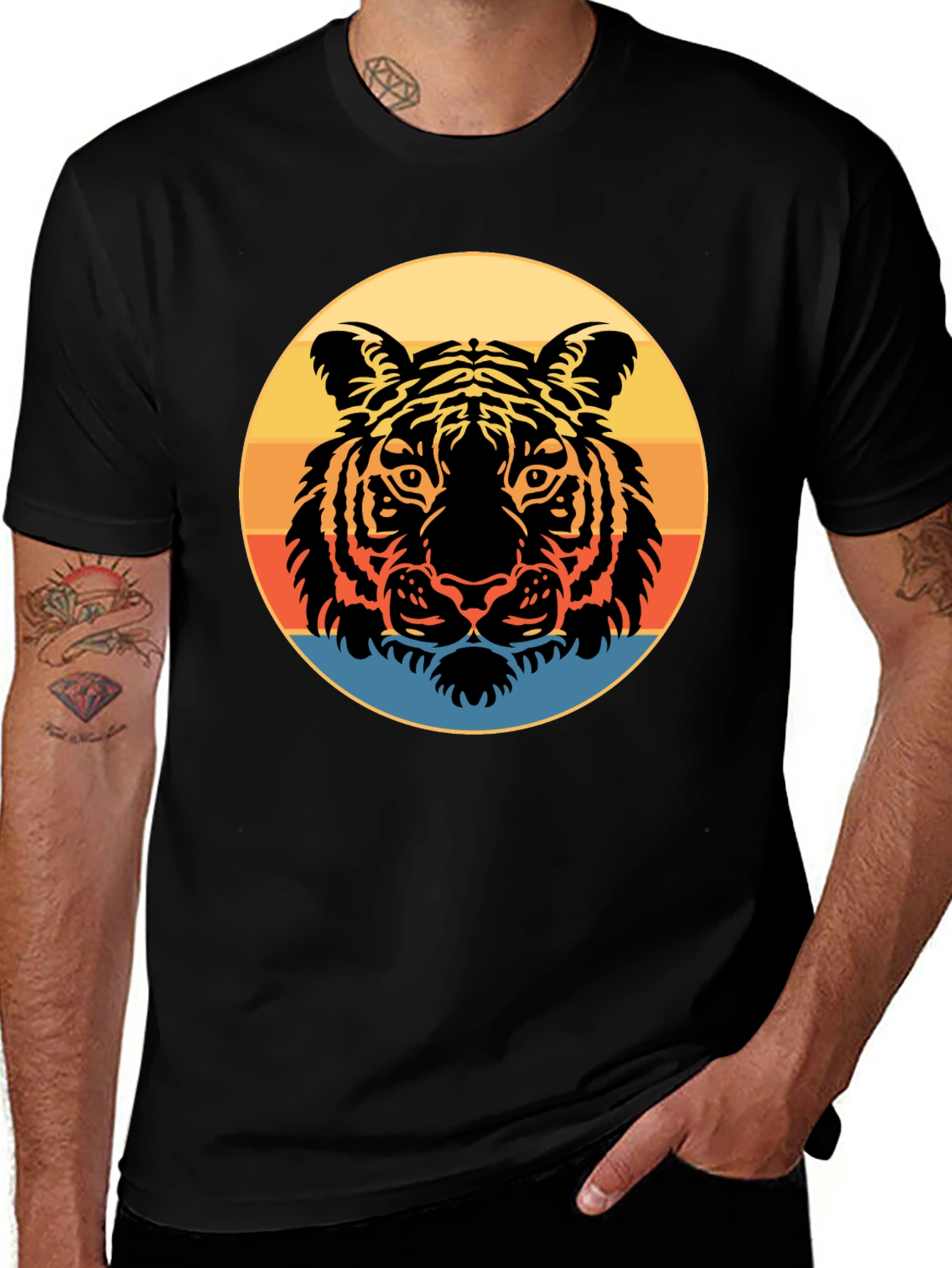 Variant 2 of Retro Tiger Graphic Tee - Stylish Men's Black T-Shirt