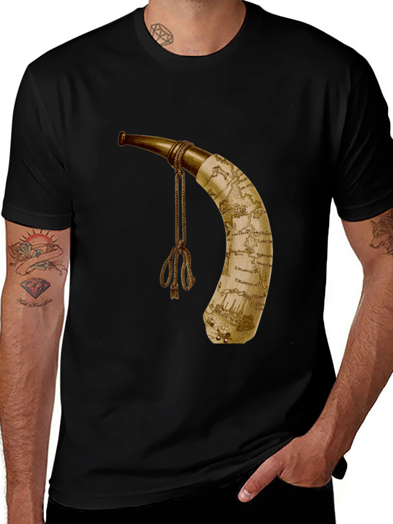 Vintage Map Horn Graphic T-Shirt