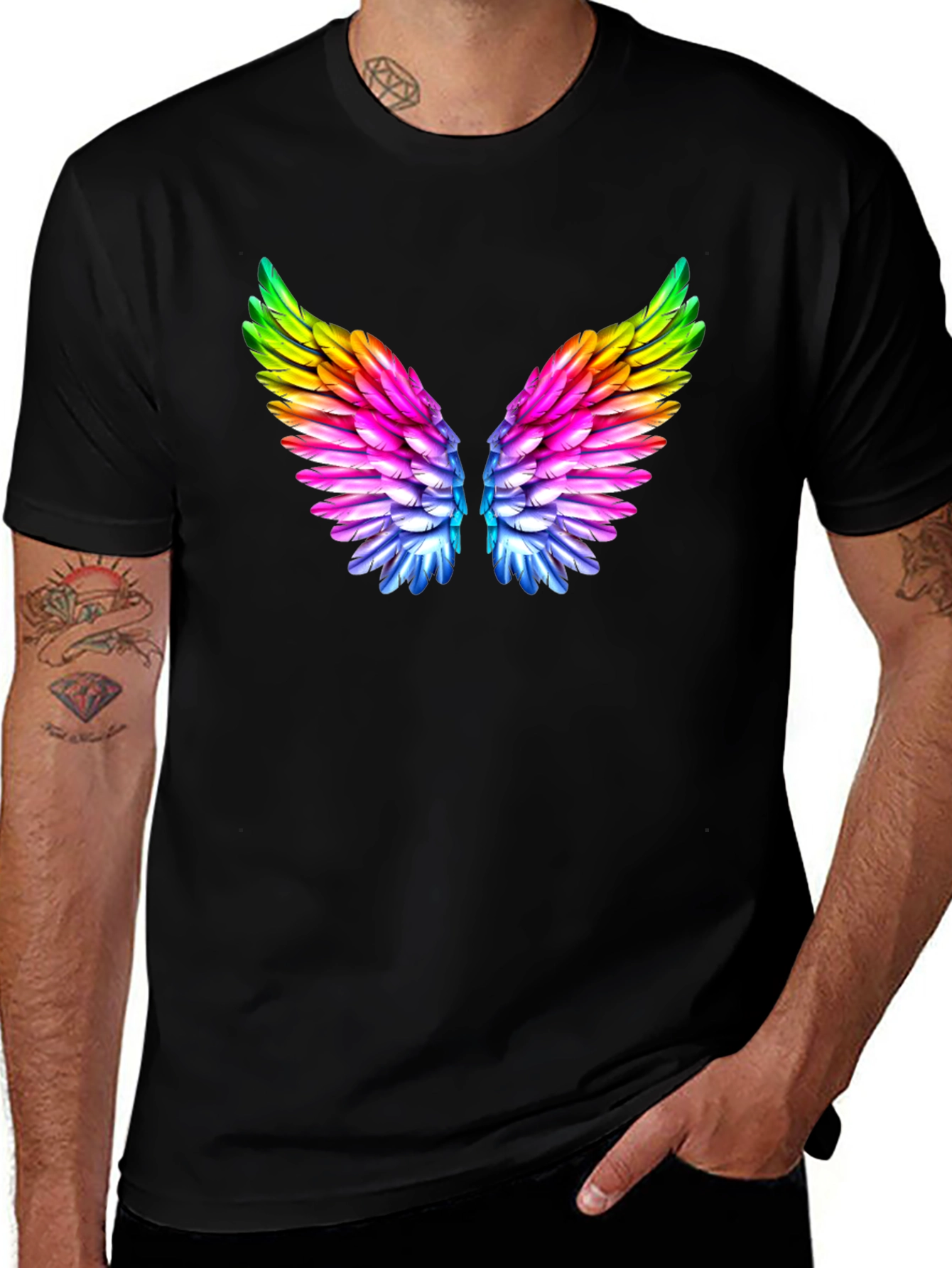 Rainbow Wings Black T-Shirt