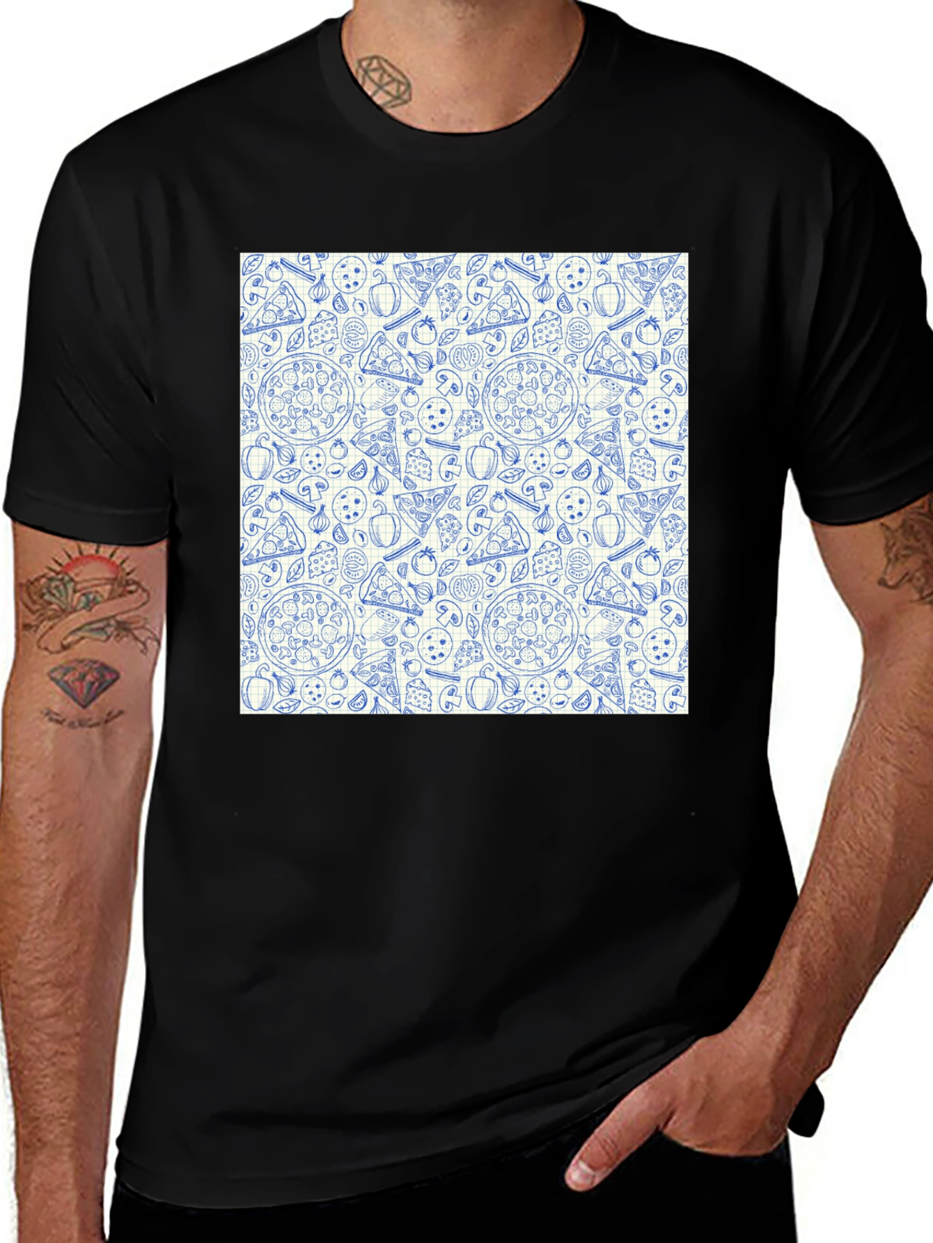 Variant 11 of Pizza Pattern Men's Black T-Shirt