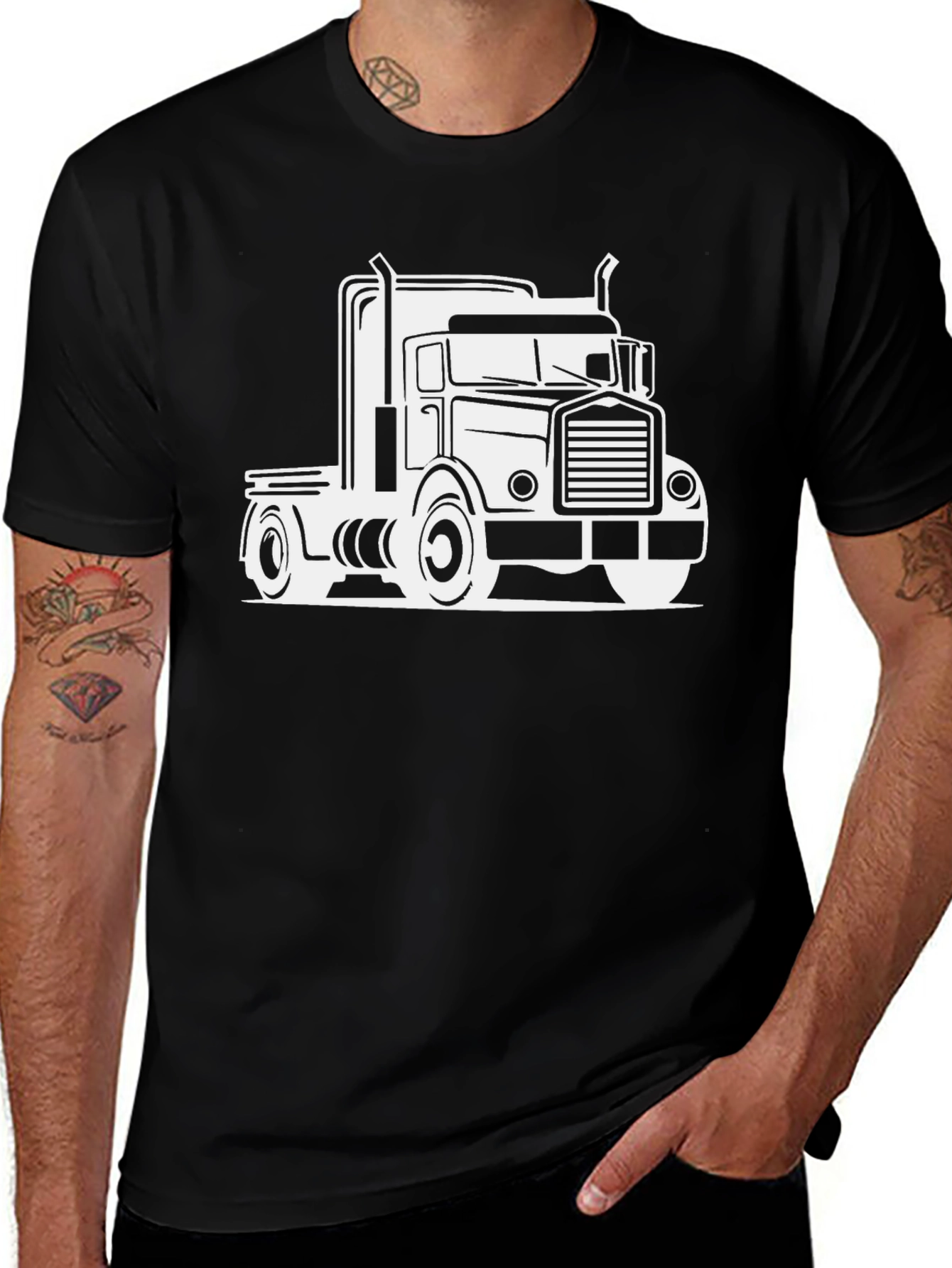 Variant 6 of Truck Graphic Tee - Bold Black Cotton Blend T-Shirt