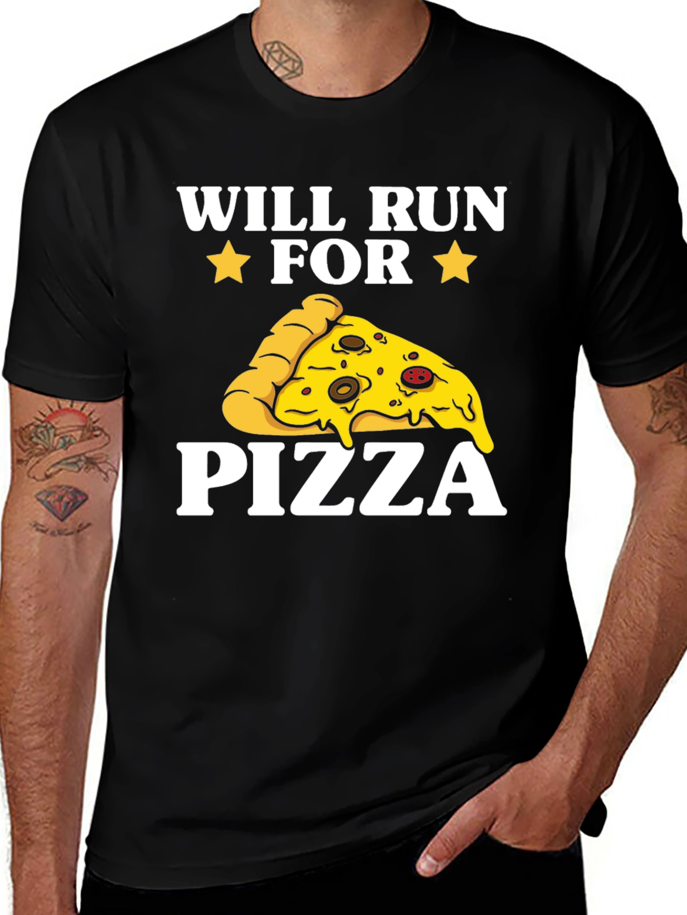 Will Run for Pizza Graphic Tee - Unisex Black T-Shirt