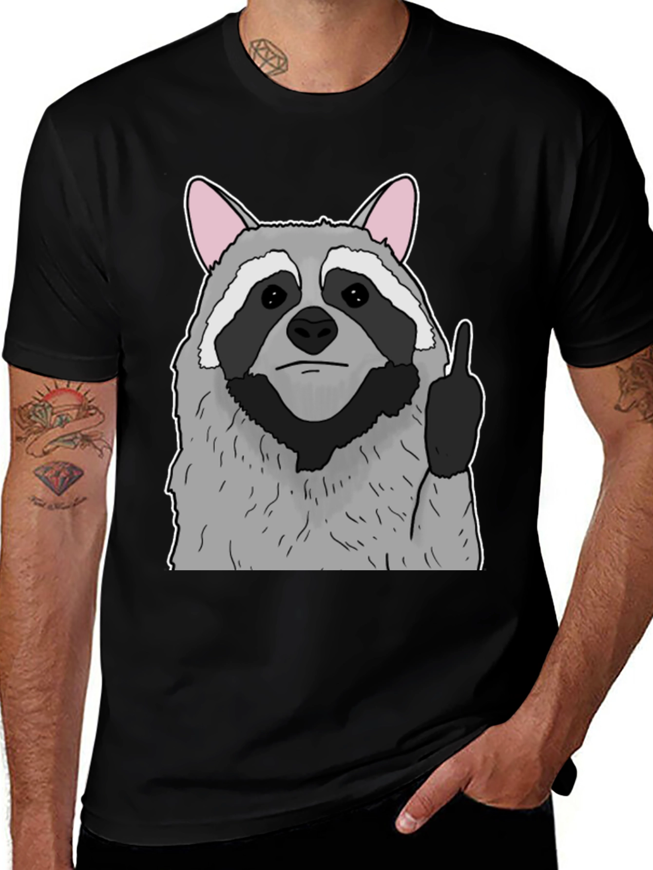 Variant 28 of Rude Raccoon Graphic Tee - Black Cotton T-Shirt