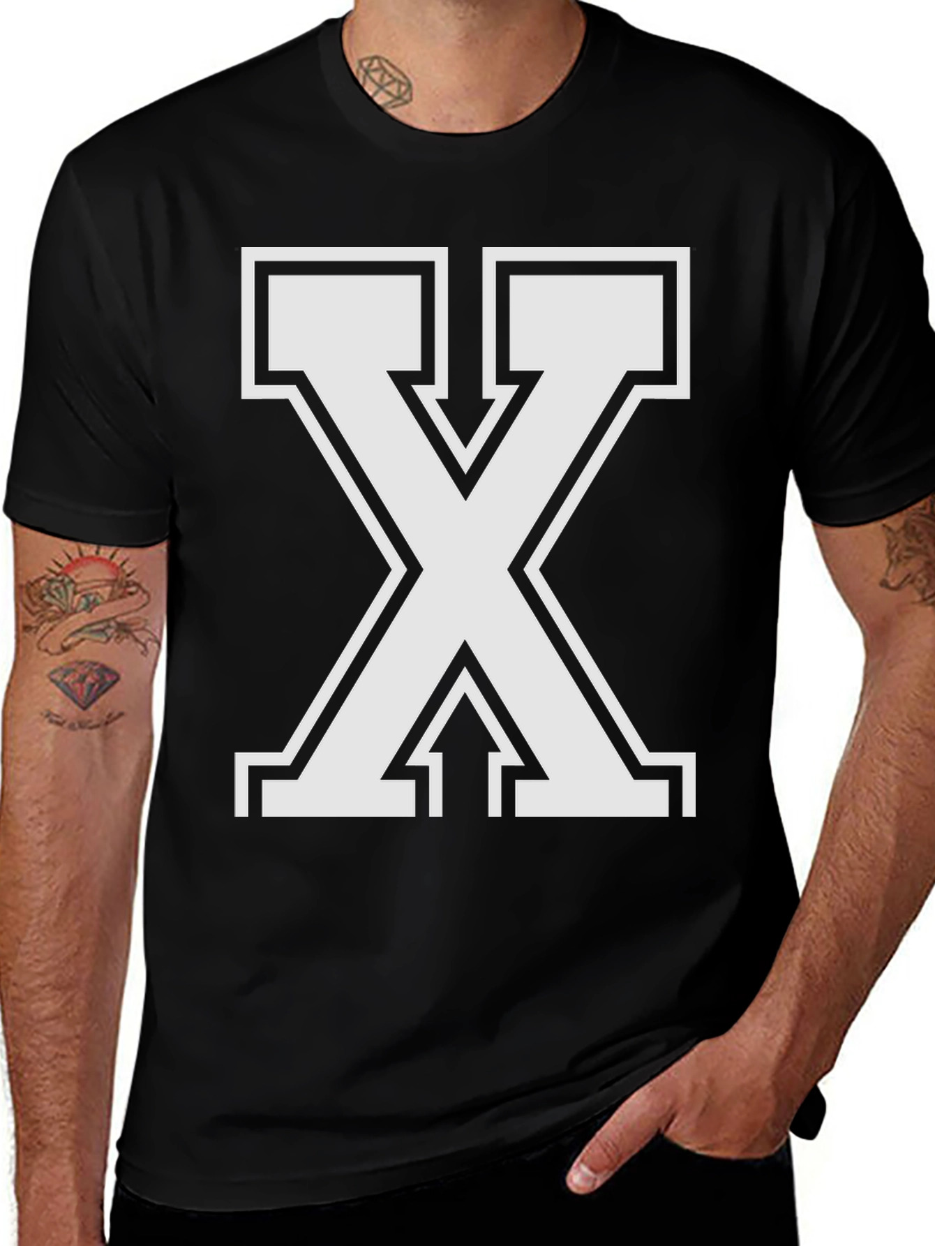Variant 21 of Bold Letter X Graphic Tee - Black Cotton Blend