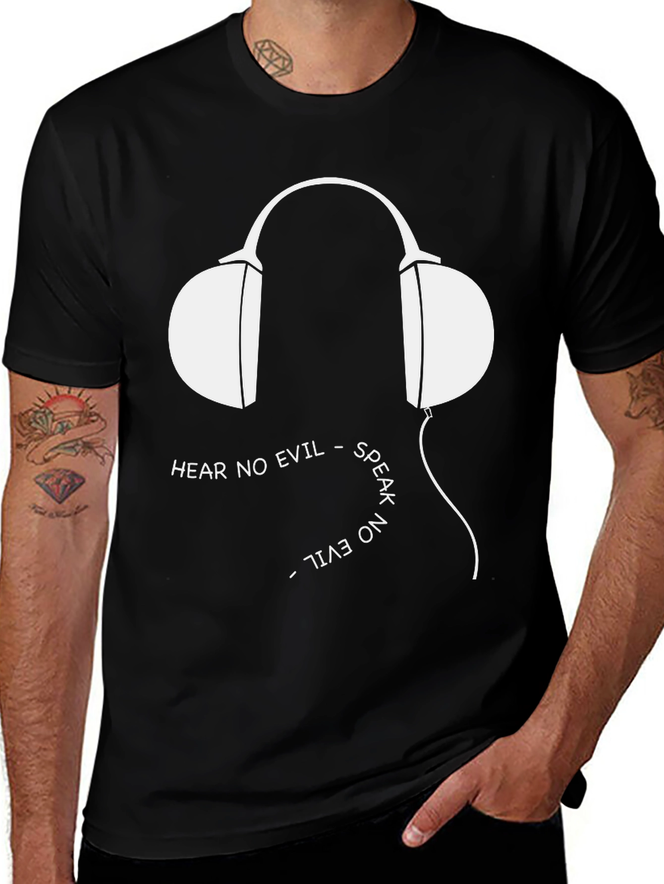 Hear No Evil Graphic Tee - Black Cotton Blend