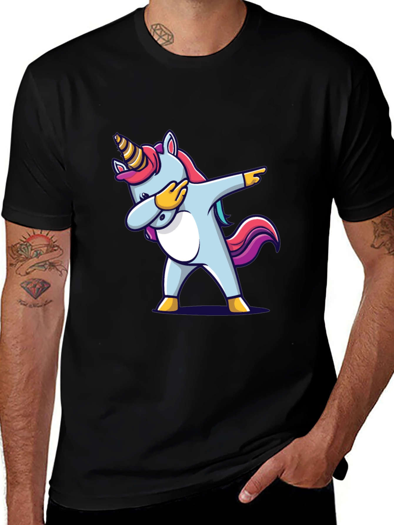 Variant 30 of Dabbing Unicorn Graphic Tee - Black Cotton T-Shirt