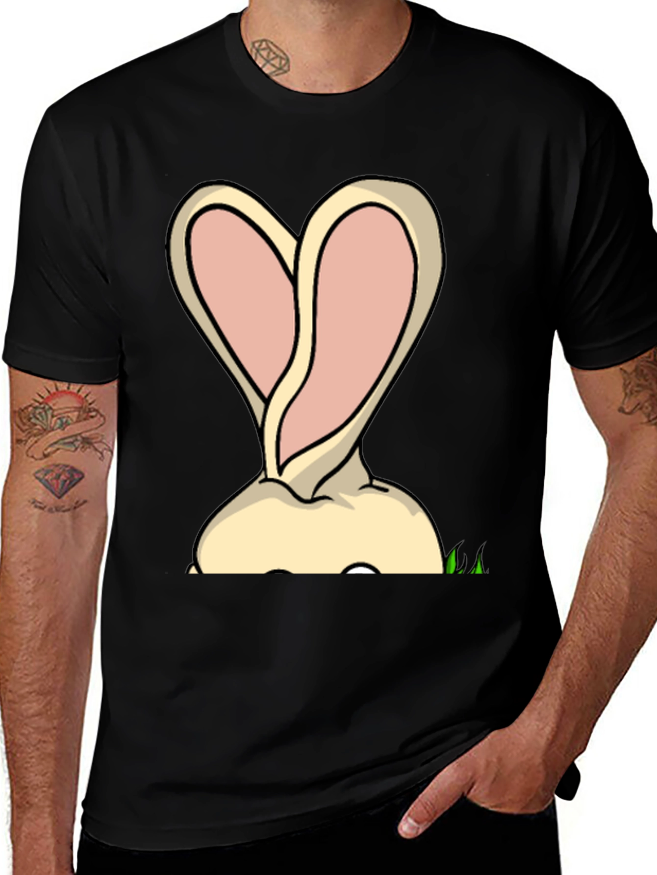 Bunny Ears Graphic Tee - Black Cotton T-Shirt