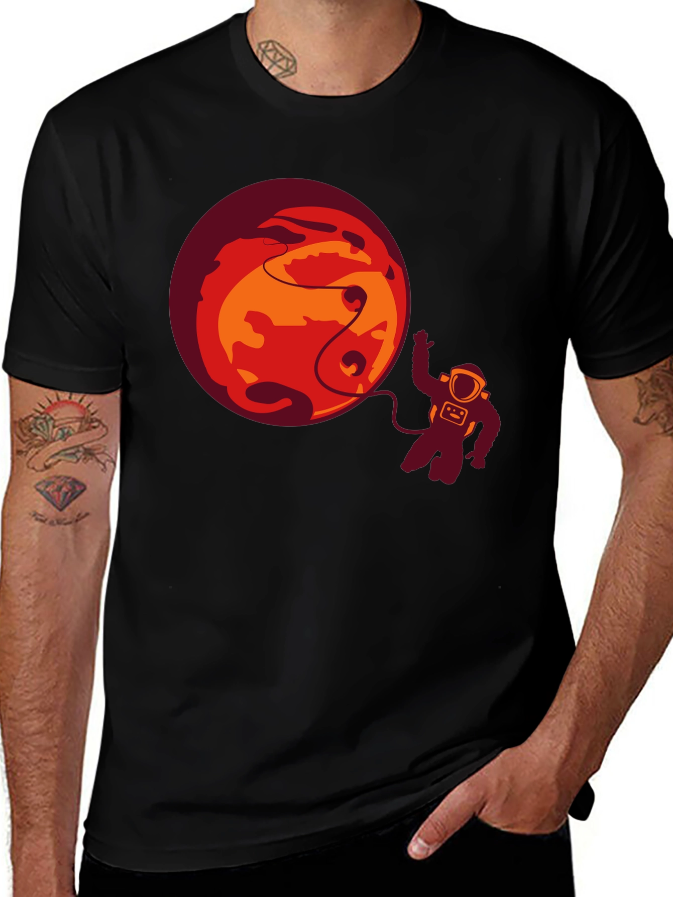 Variant 20 of Astronaut & Planet Graphic Tee - Black Casual T-Shirt