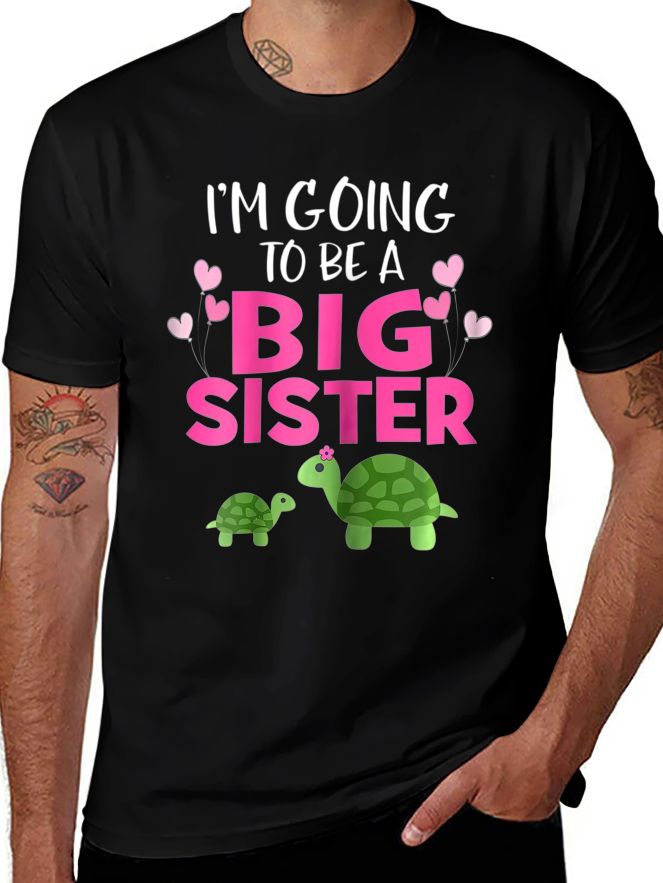Variant 7 of Big Sister Turtle Graphic Tee - Pregnancy Announcement Shirt
