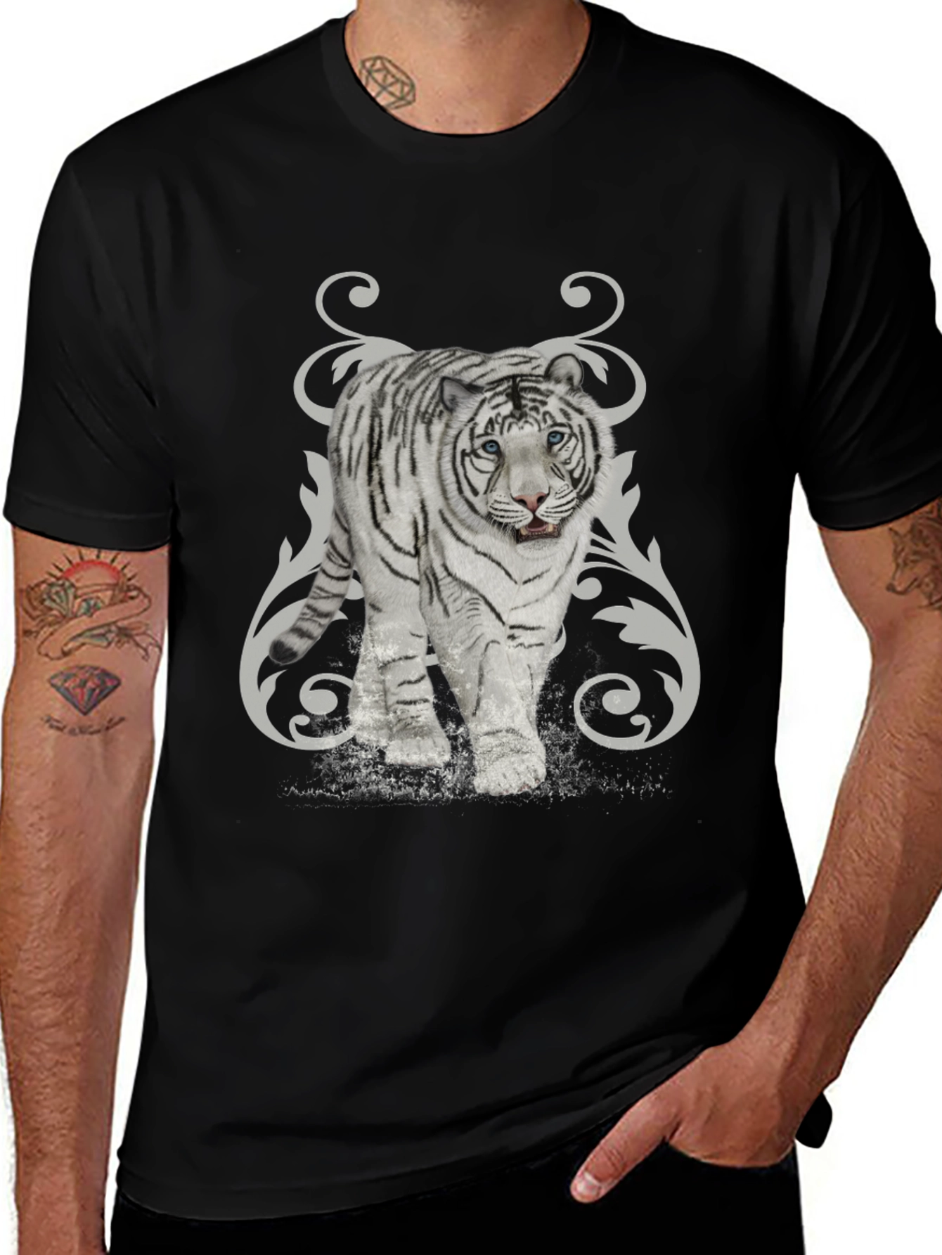 Variant 22 of White Tiger Graphic Print Black T-Shirt