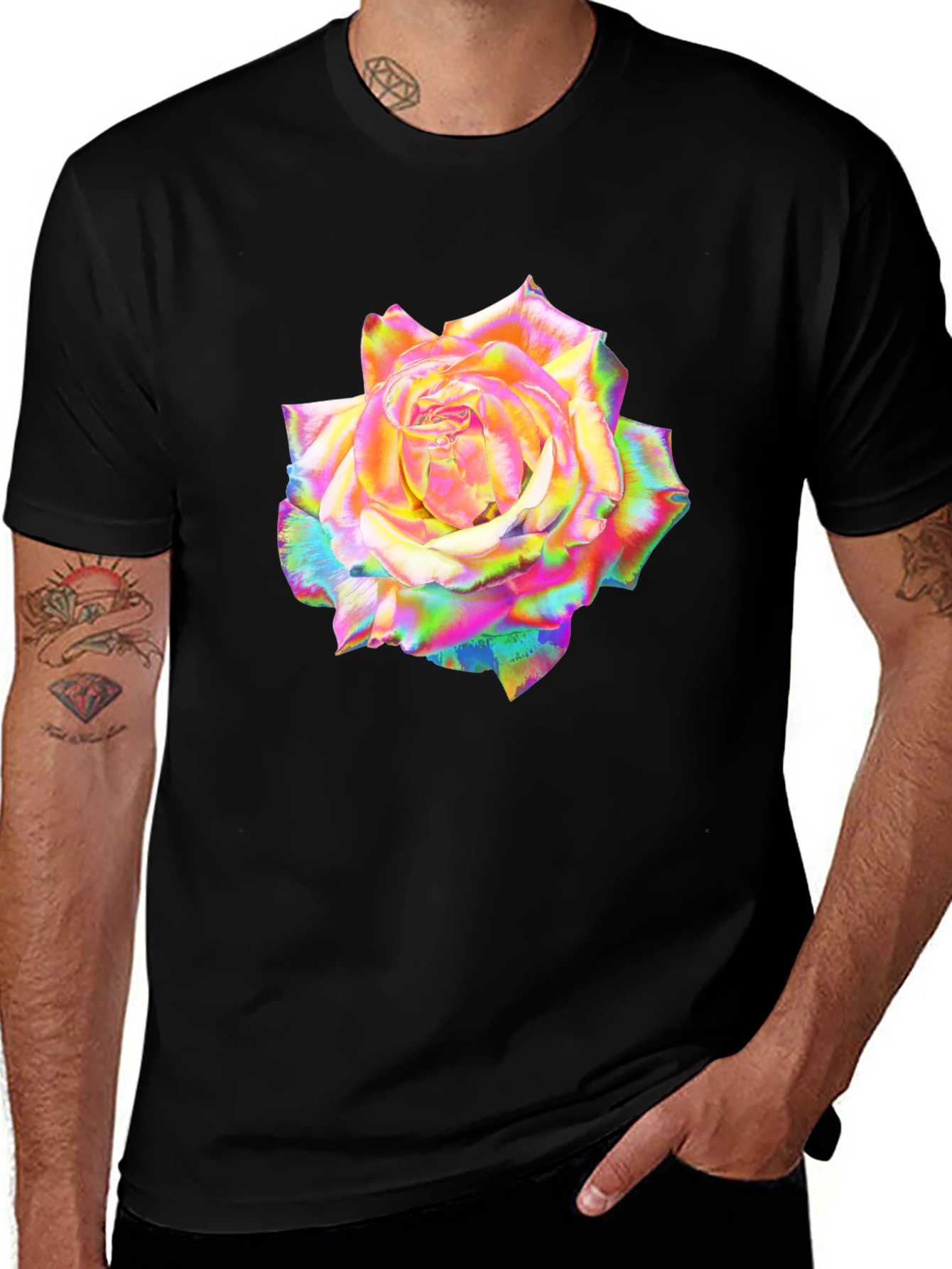Variant 3 of Rainbow Rose Graphic Black T-Shirt