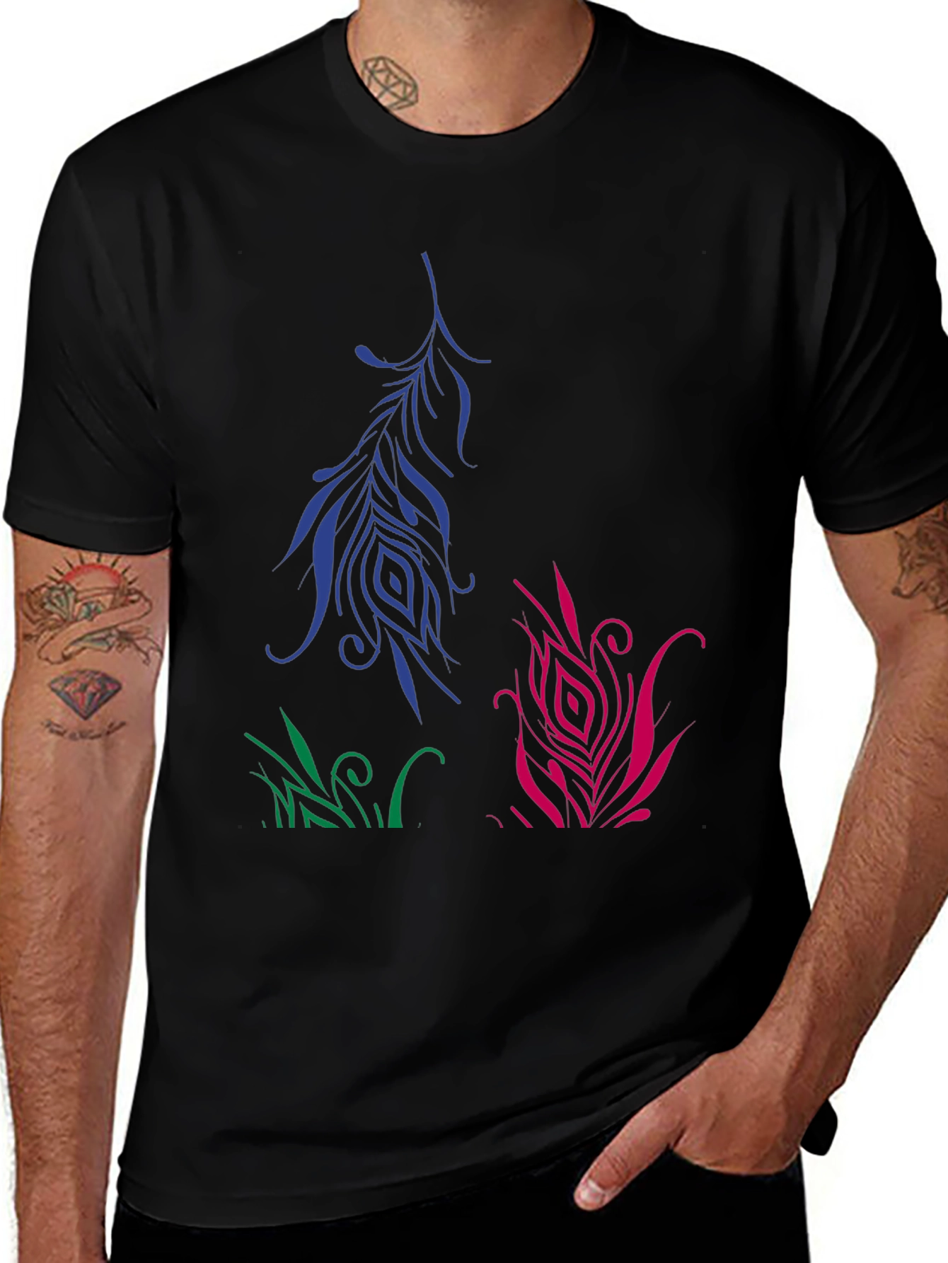 Variant 11 of Artistic Feather Design Black T-Shirt