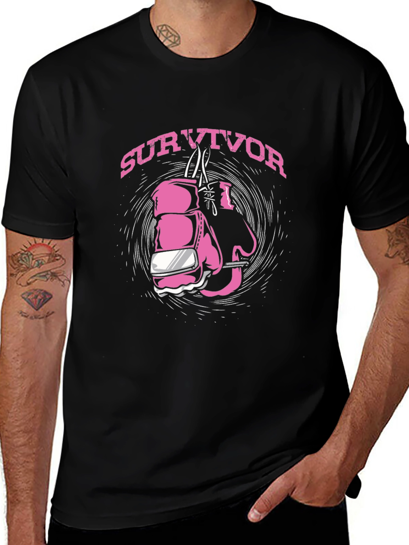 Variant 6 of Survivor Boxing Gloves Graphic Tee - Black