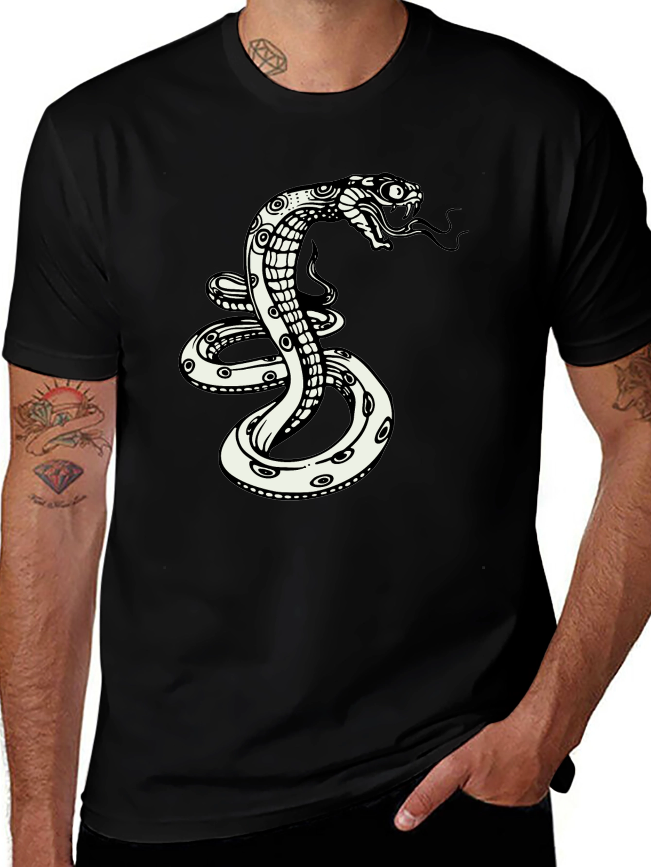 Variant 8 of Snake Graphic Tee - Classic Black Cotton Blend