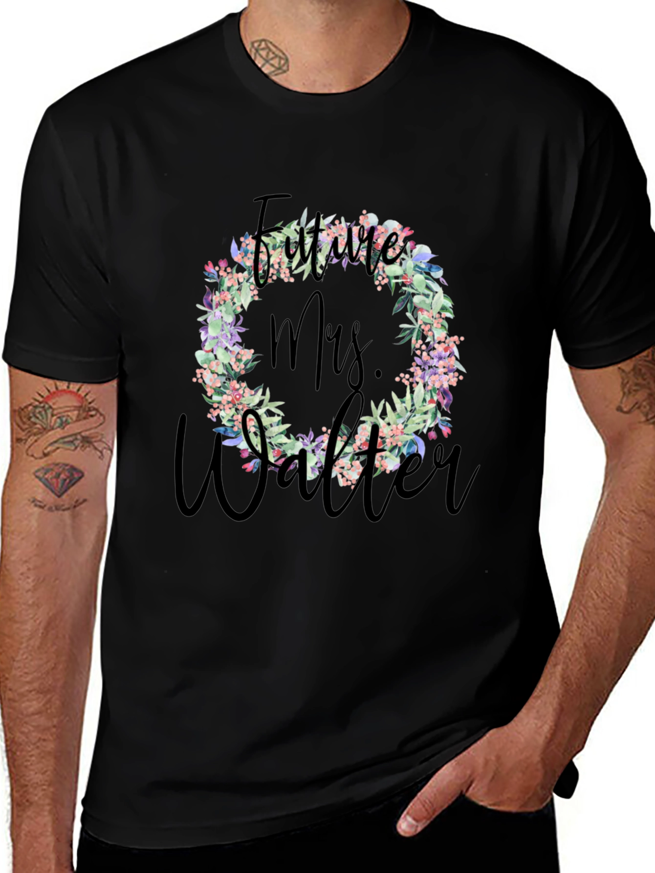 Future Mrs. Walter Floral Wreath T-Shirt