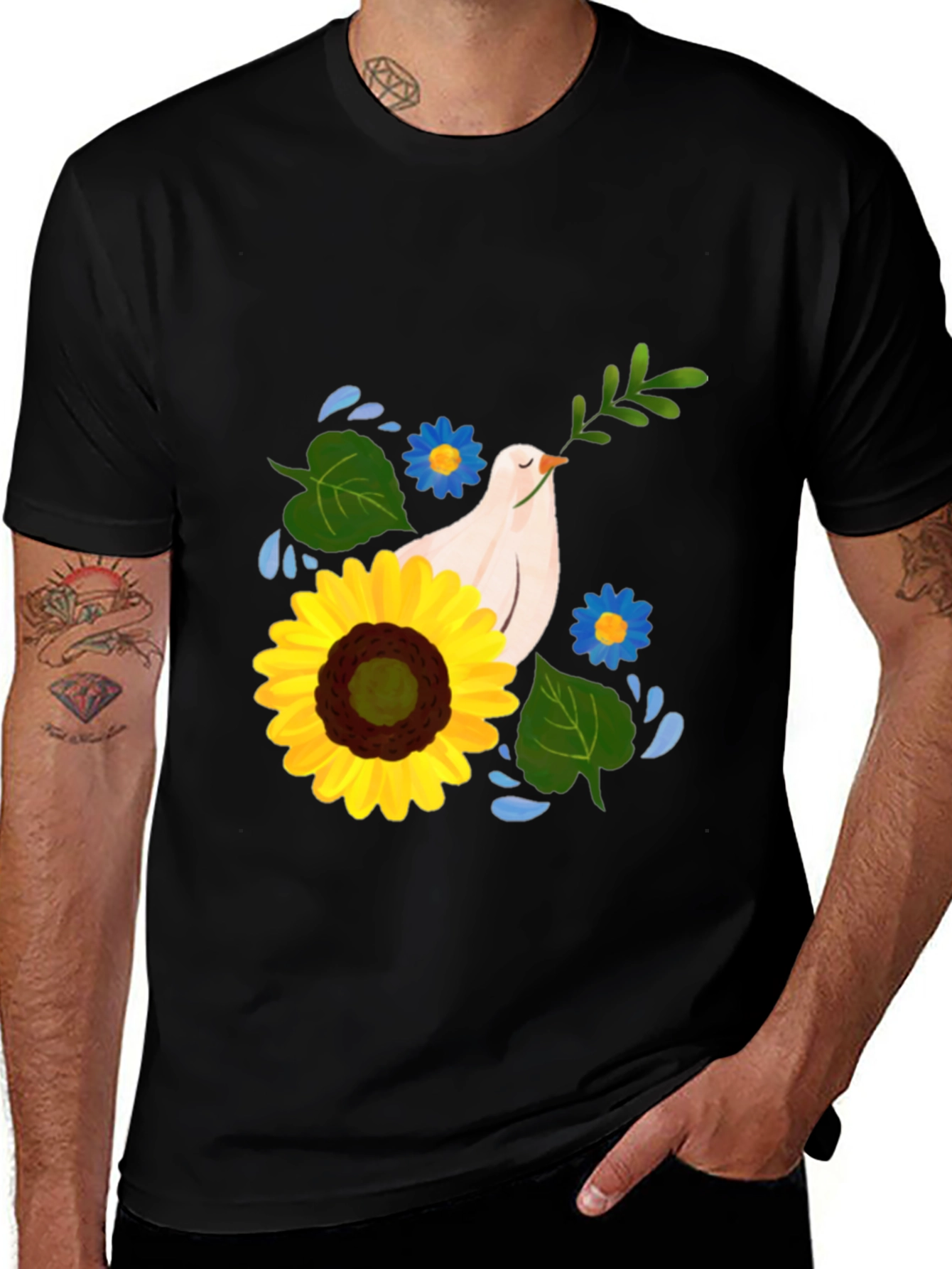 Variant 28 of Peace Dove & Sunflower Black Graphic Tee