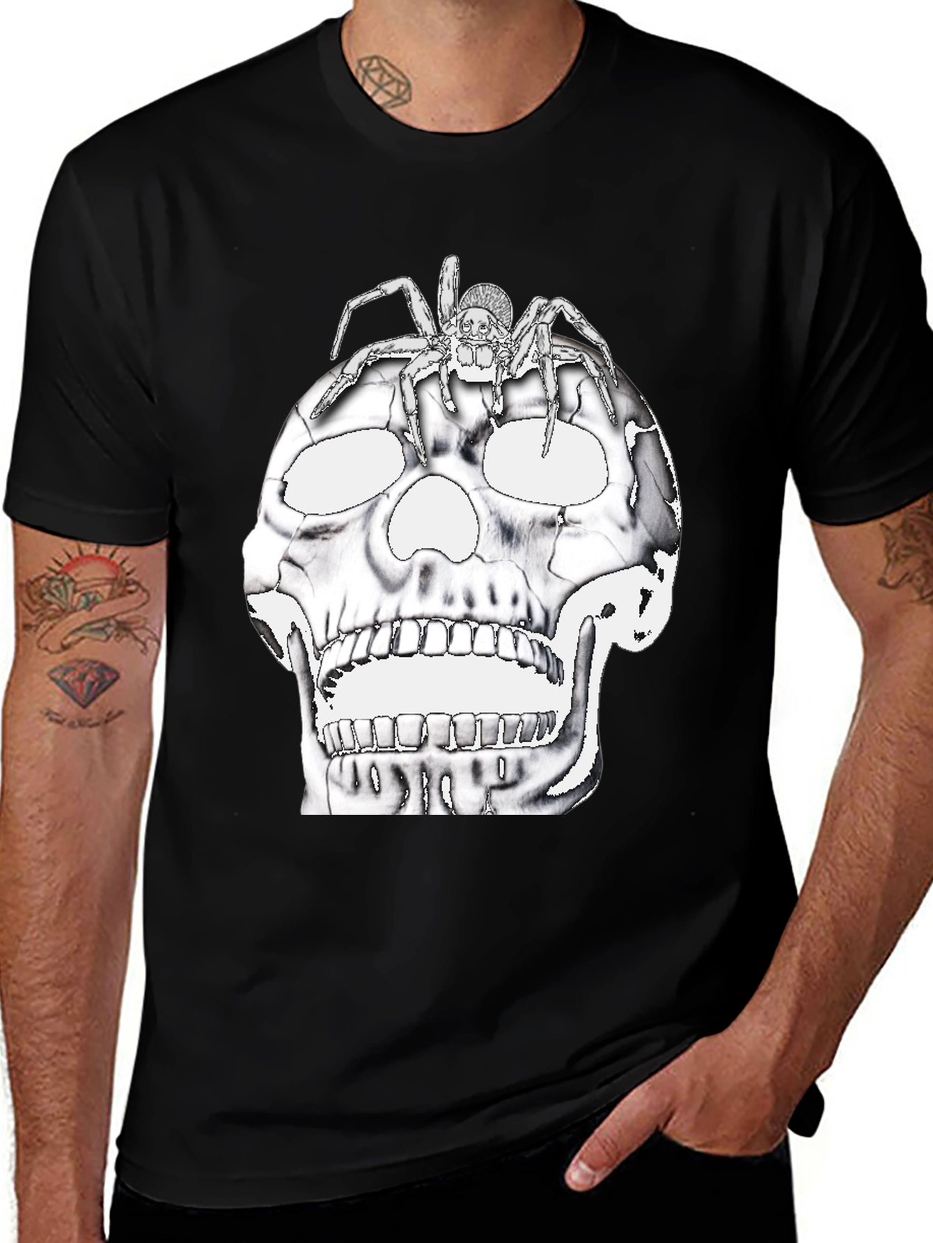 Variant 11 of Skull and Spider Graphic Black T-Shirt
